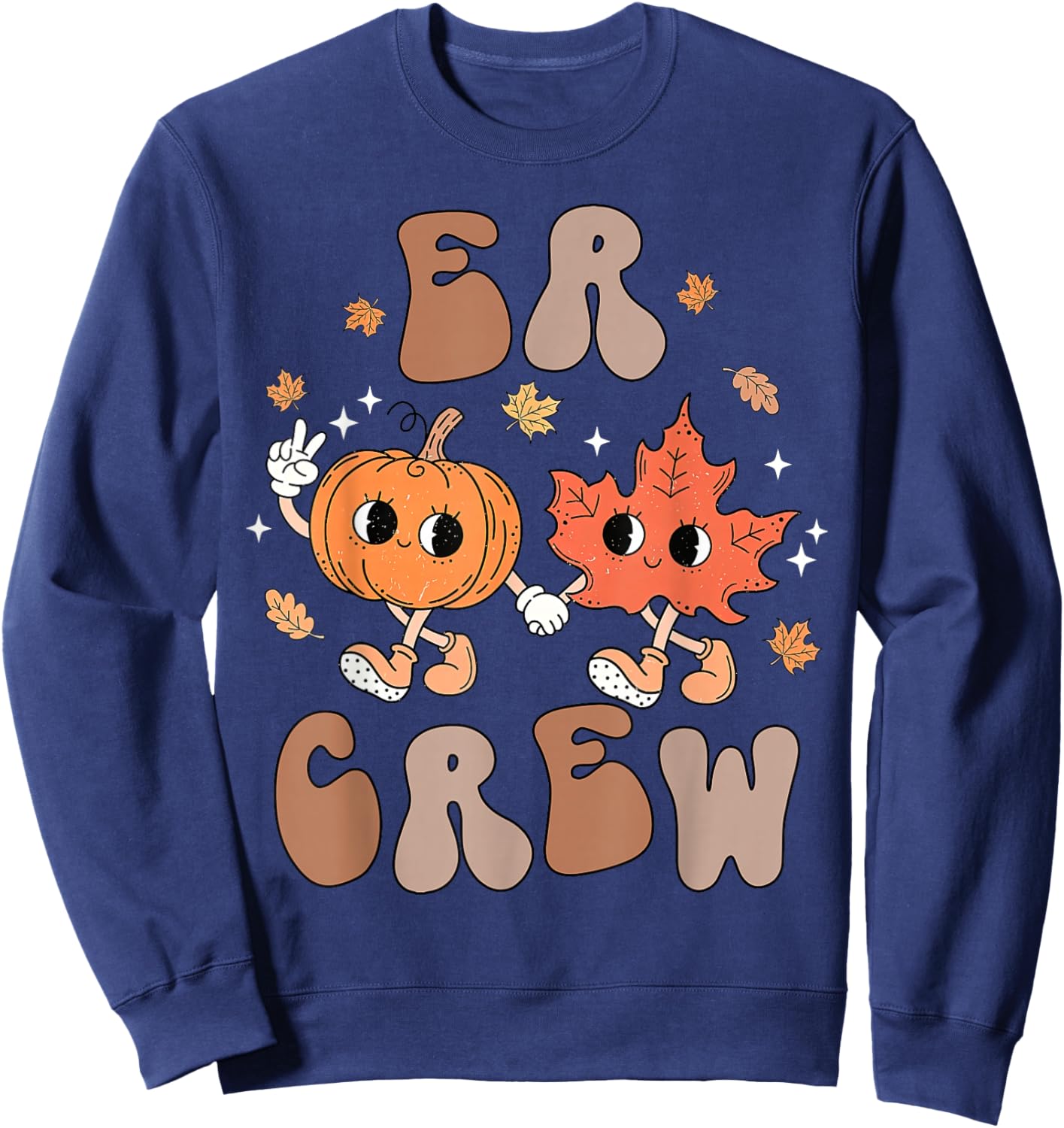 Retro ER Crew Emergency Nurse Pumpkin Fall Thanksgiving Sweatshirt - Sweatshirt | Navy