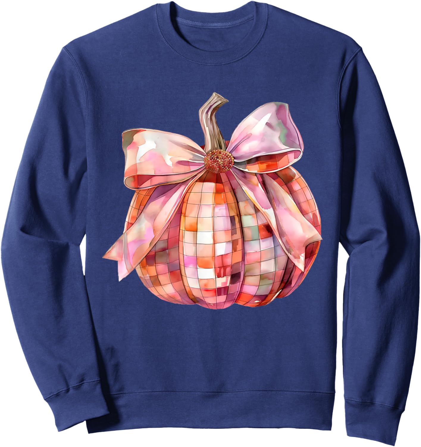 Fall Autumn Pink and Orange Disco Ball Pumpkin Halloween Sweatshirt - Sweatshirt | Navy
