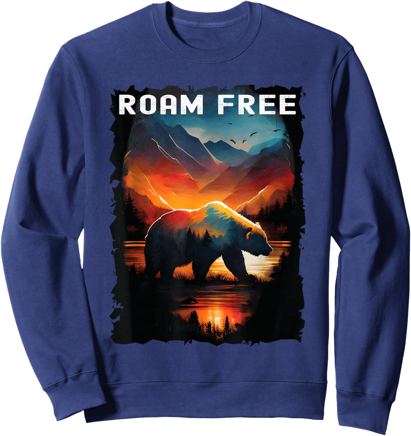 Roam Free bear hiking camping mountains Sweatshirt - Sweatshirt | Navy