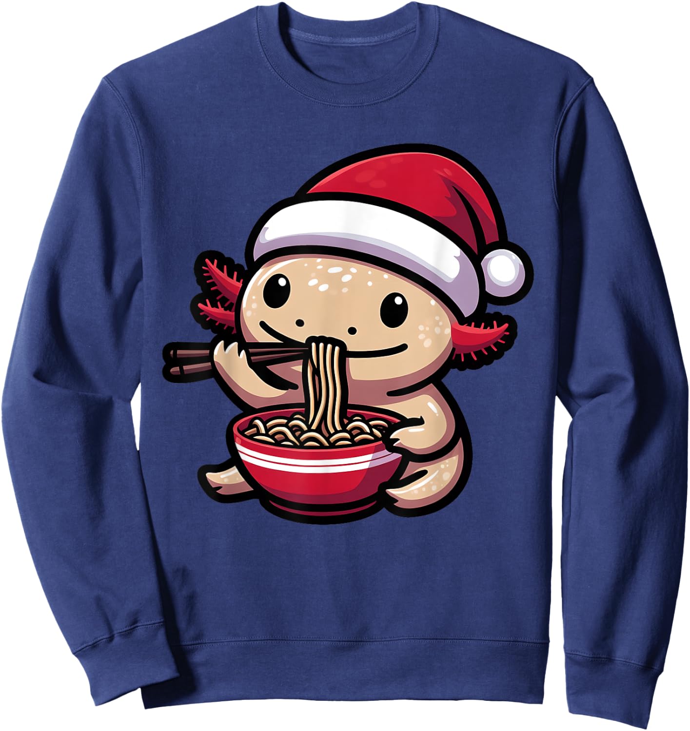 Santa Axolotl Eating Ramen Pajama Christmas Toddler Kids Sweatshirt - Sweatshirt | Navy