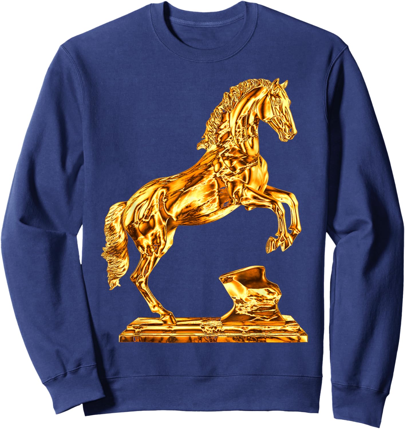 Golden Statue of Horse Sculpture Sweatshirt - Sweatshirt | Navy