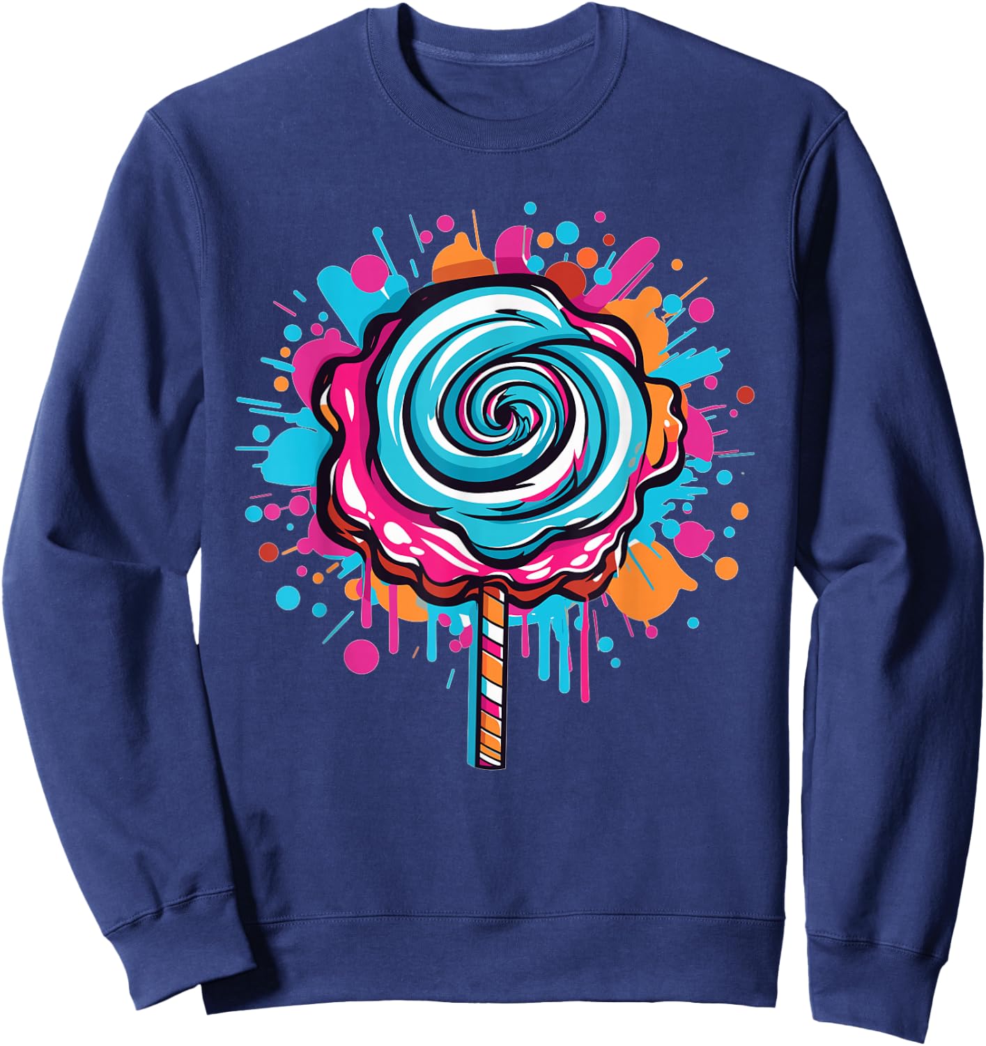 Vibrant Candy Swirl Splash Lollipop Art Sweatshirt - Sweatshirt | Navy