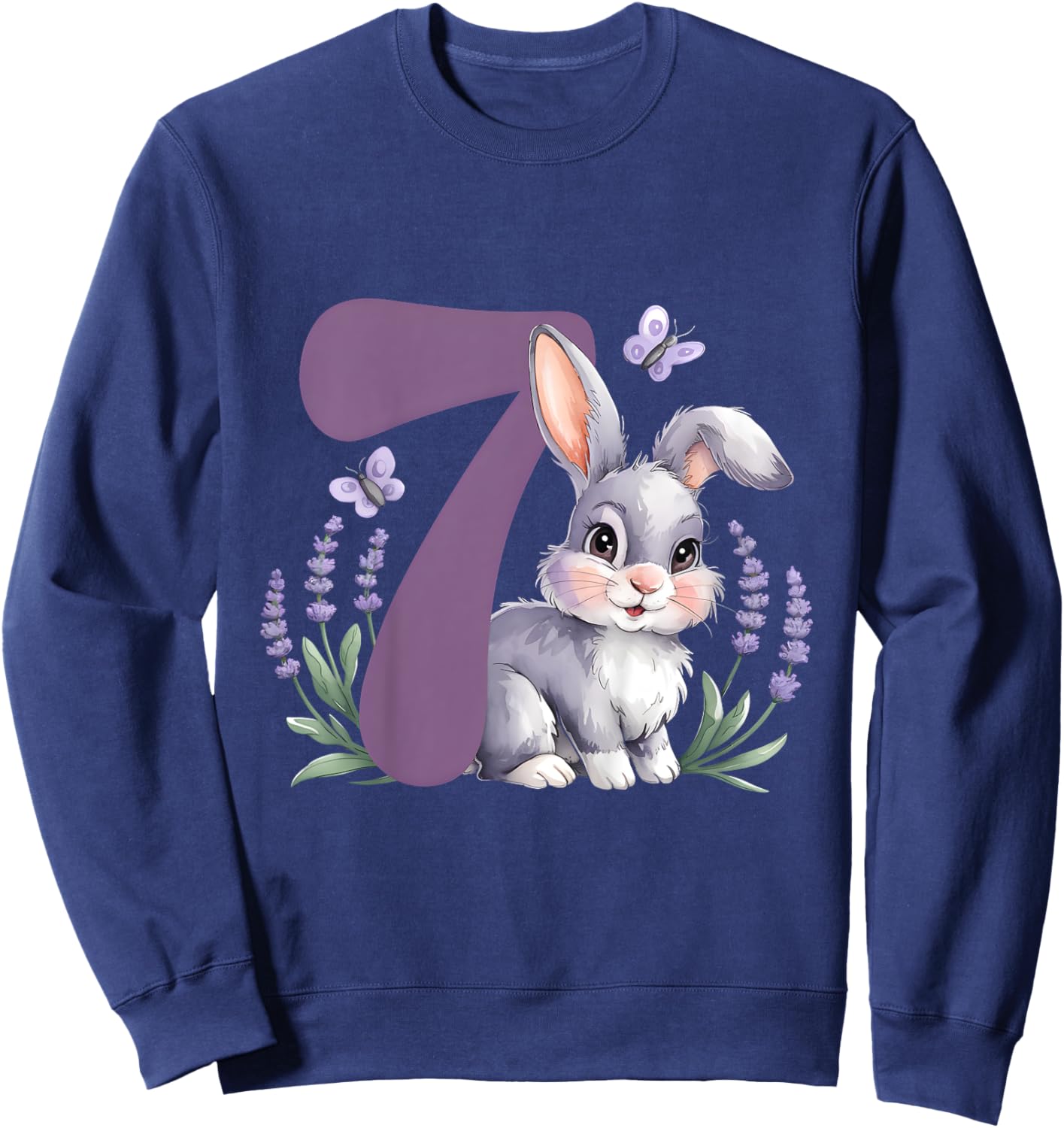 Kinder Süßer Hase mit Blumen 7. Geburtstag Mädchen Geburtstags Sweatshirt - Sweatshirt | Navy