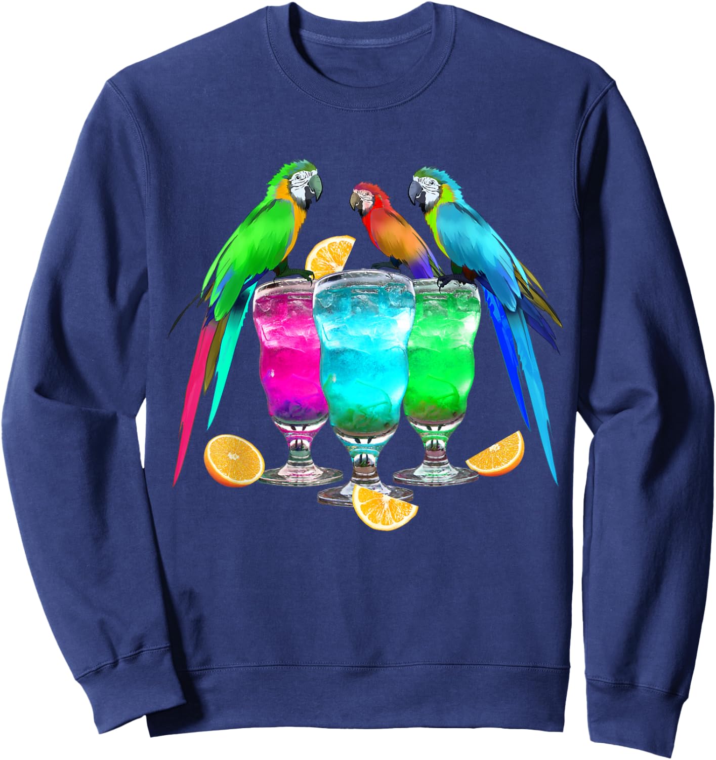 Parrots Drinking Margarita Tropical Birds Vacation Hawaiian Sweatshirt - Sweatshirt | Navy