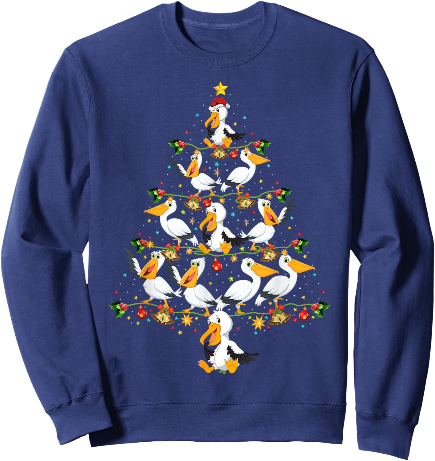 Funny Pelican Birds Lover Xmas Gift Pelican Christmas Tree Sweatshirt - Sweatshirt | Navy