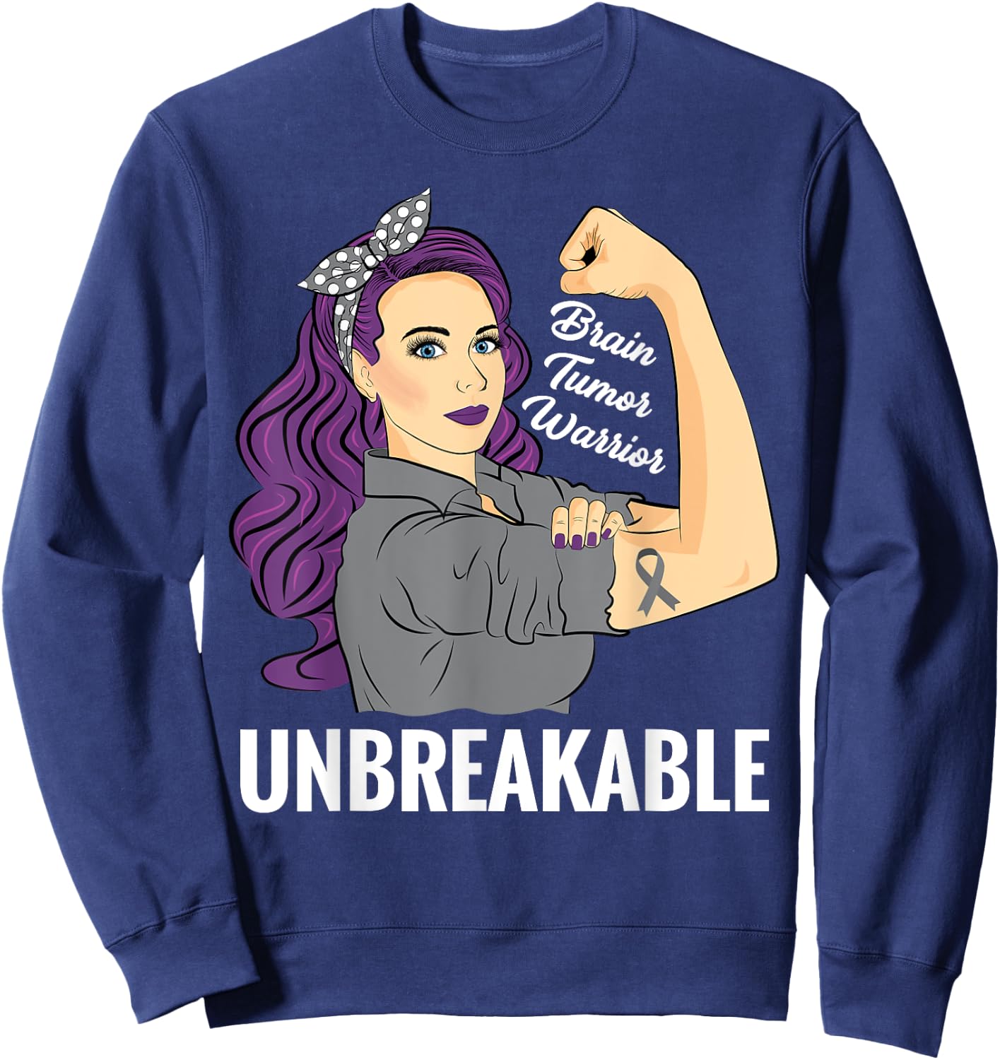 Brain Tumor Awareness Warrior Unbreakable Survivor Shirt Sweatshirt - Sweatshirt | Navy