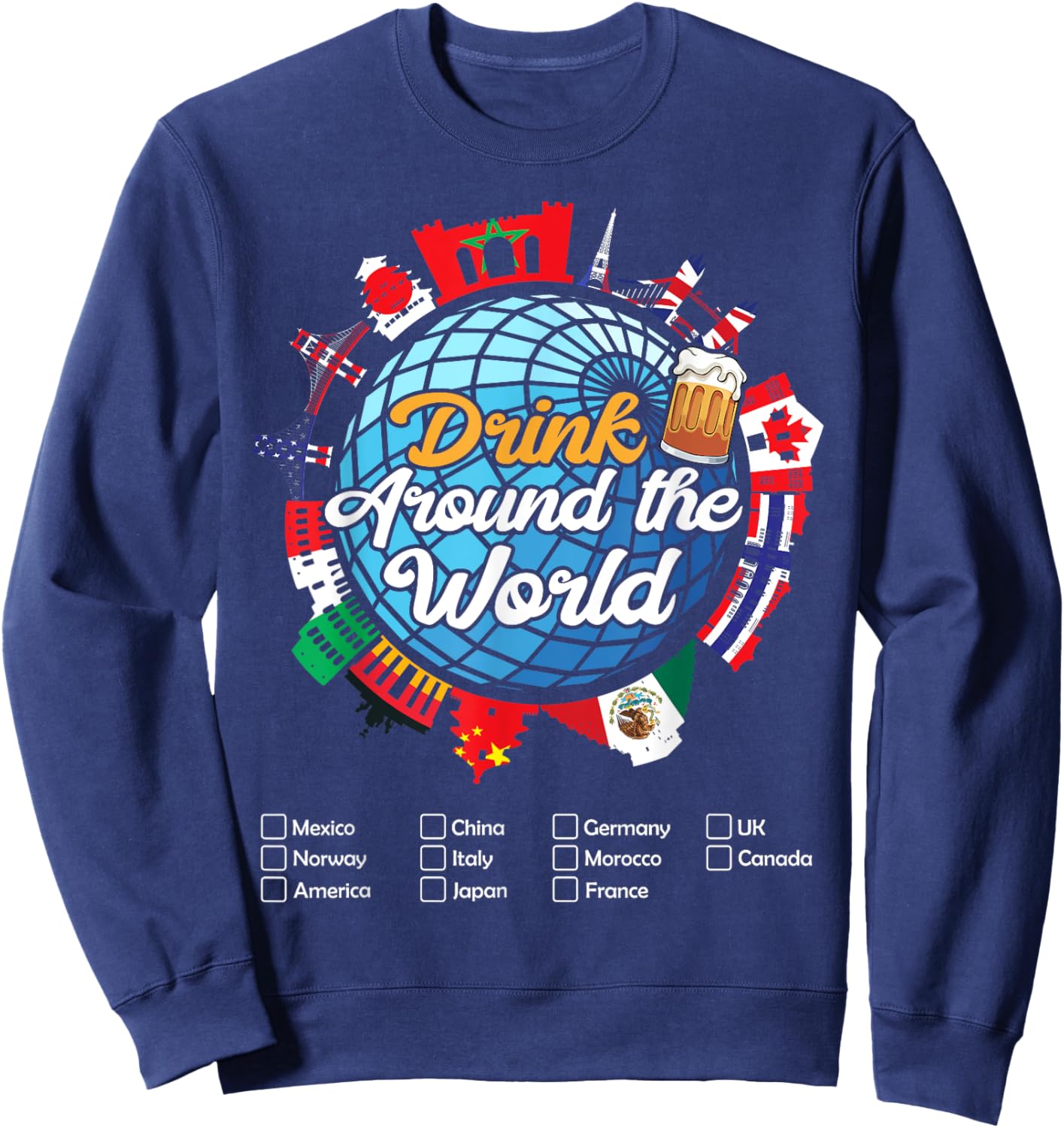 Beverage Drinks Beer Wine Mexico France Norway Adult Vacation Drinking Countries International National , Small, Black Sweatshirt - Sweatshirt | Navy