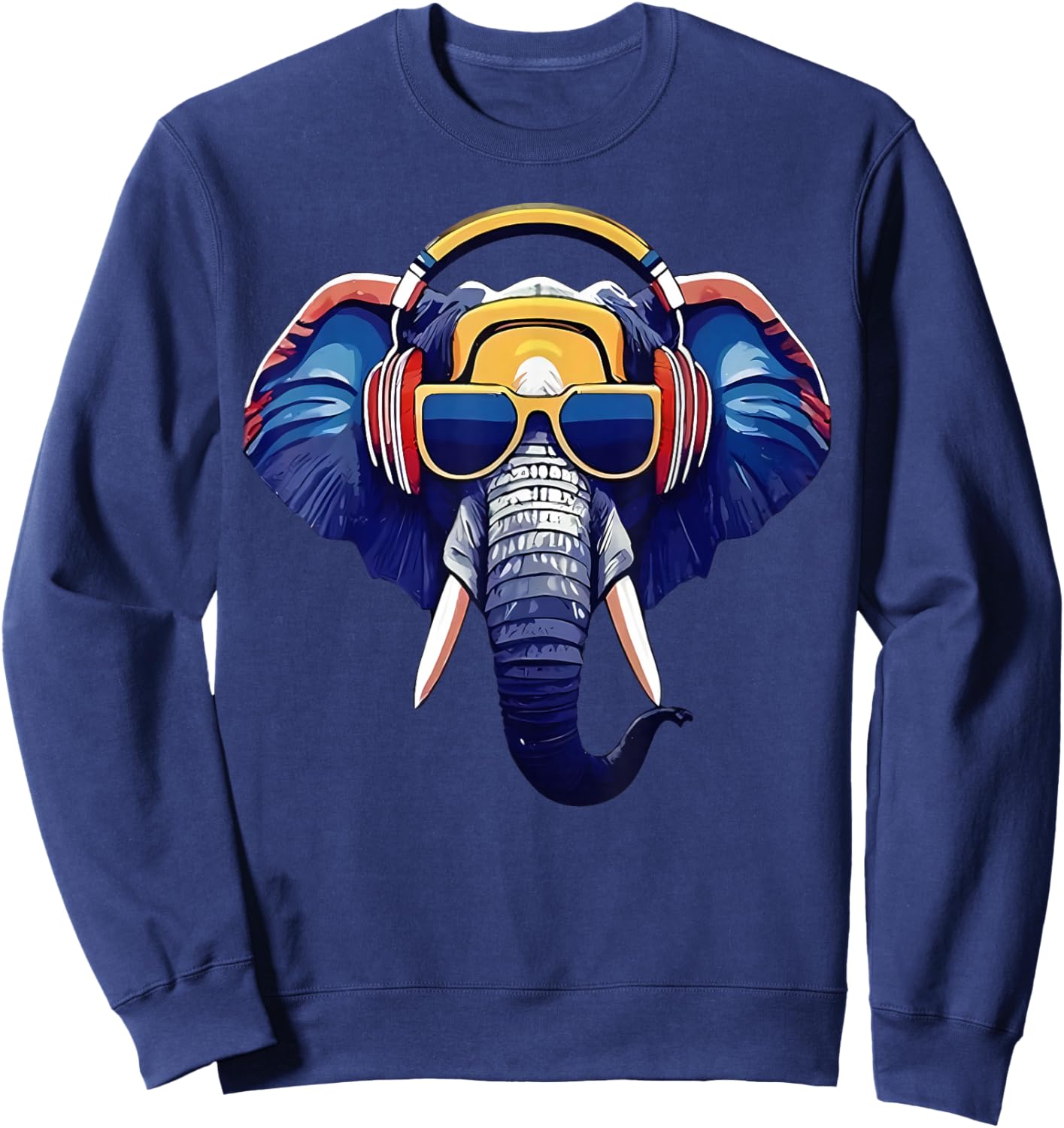 Cool Elephant Wearing Headphones And Sunglass Animal Lover Sweatshirt - Sweatshirt | Navy