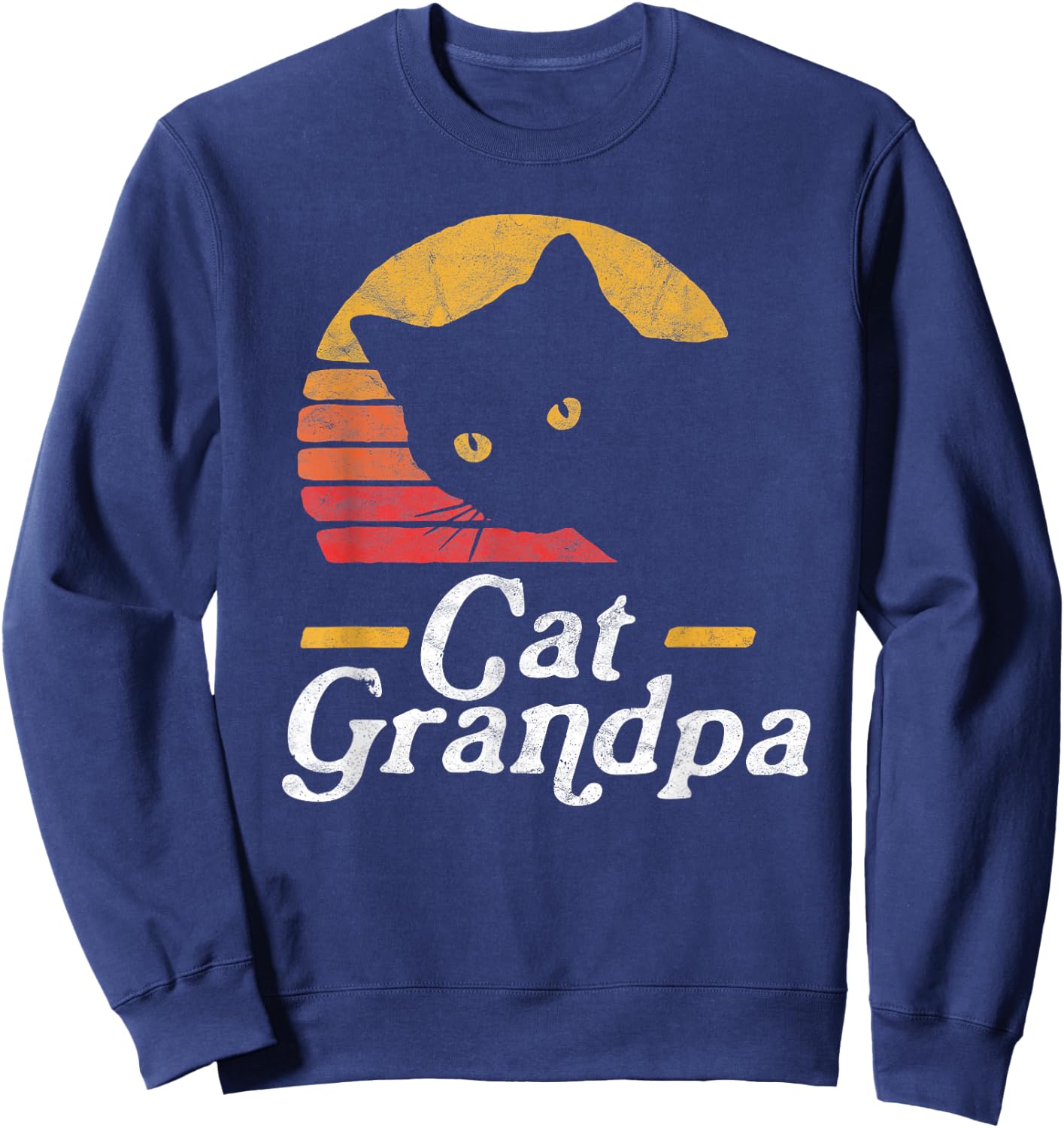 Cat Grandpa Vintage Eighties Style Cat Retro Distressed Sweatshirt - Sweatshirt | Navy