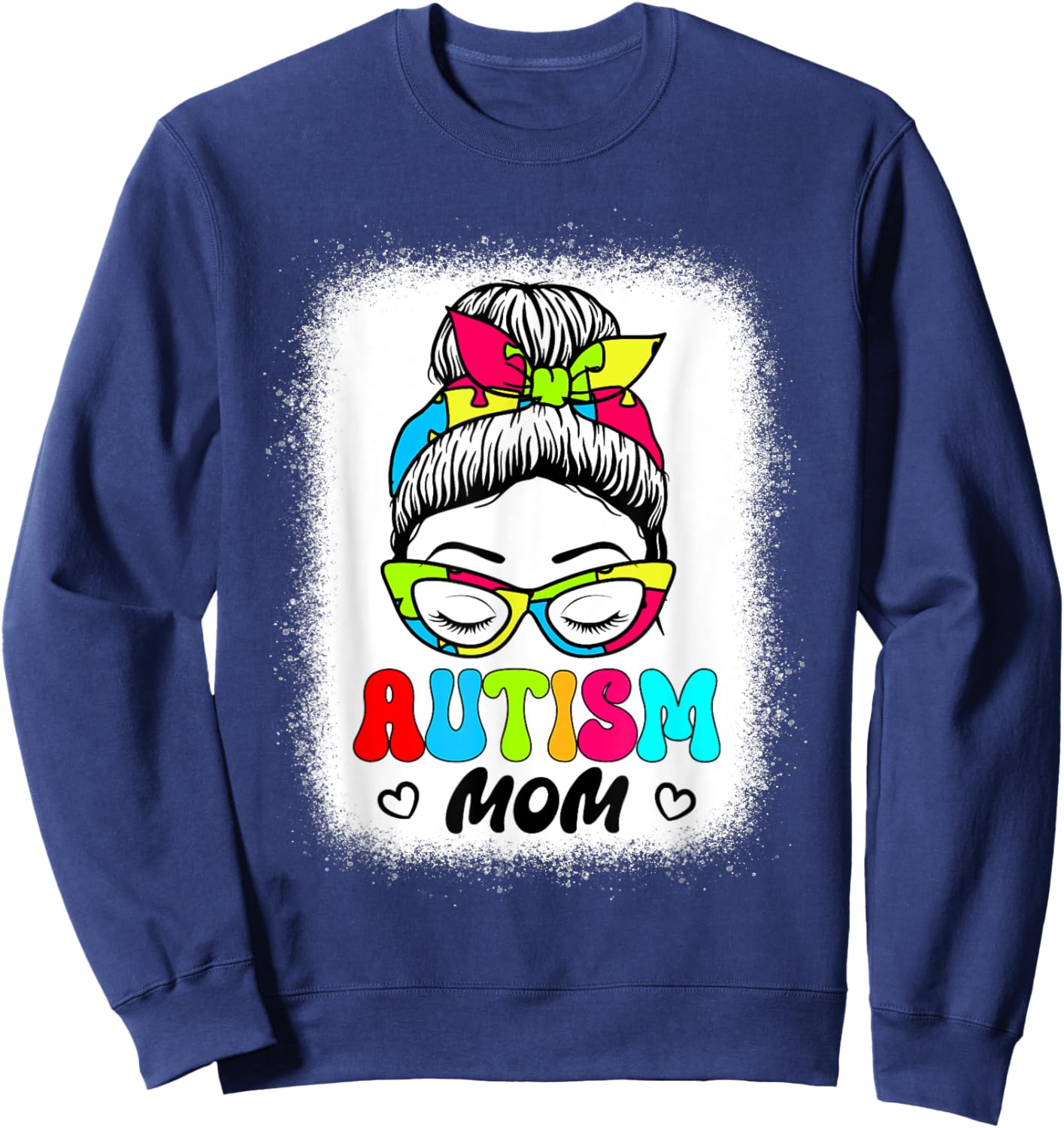Autism Mom Shirt Women Groovy Messy Bun Autism Awareness Sweatshirt - Sweatshirt | Navy