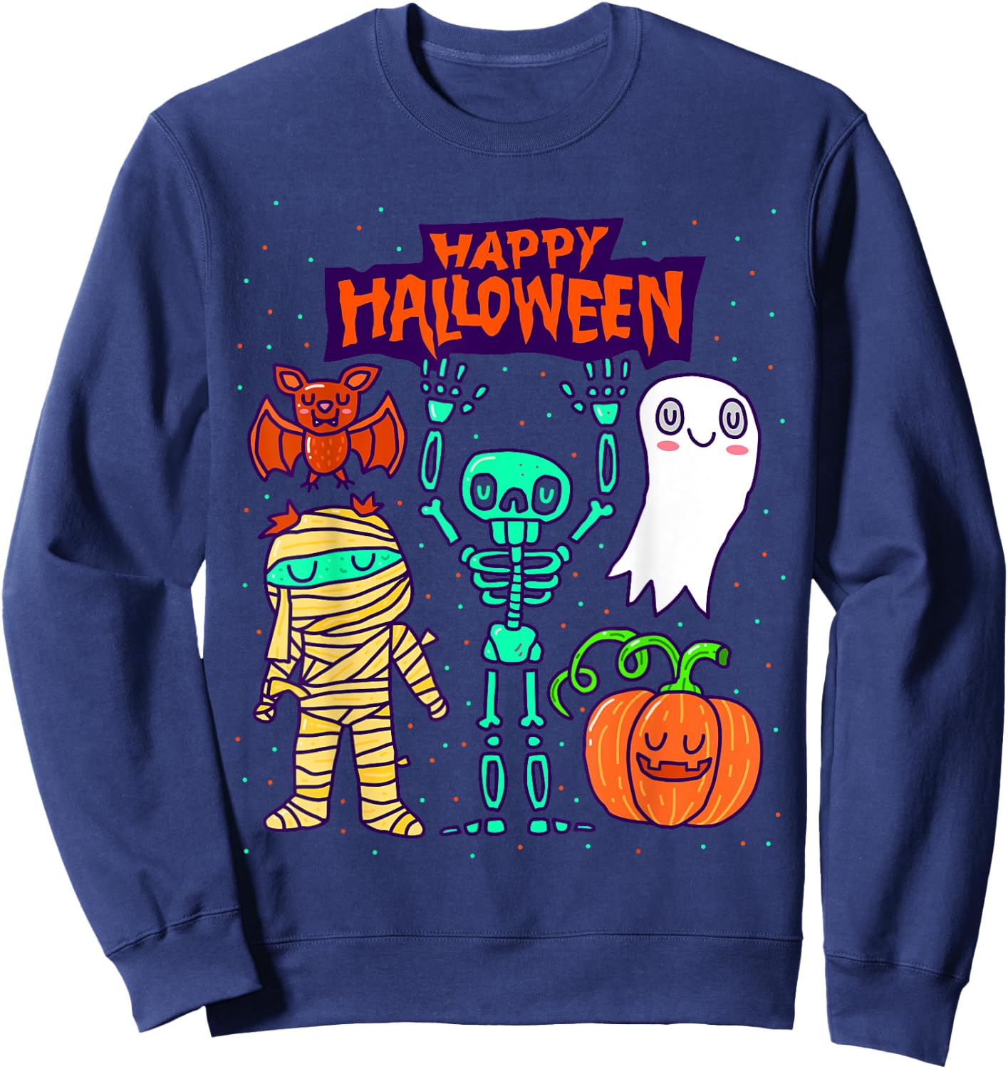 Happy Halloween Skeleton Pumpkin Ghost Cute Kids Boys Girls Sweatshirt - Sweatshirt | Navy