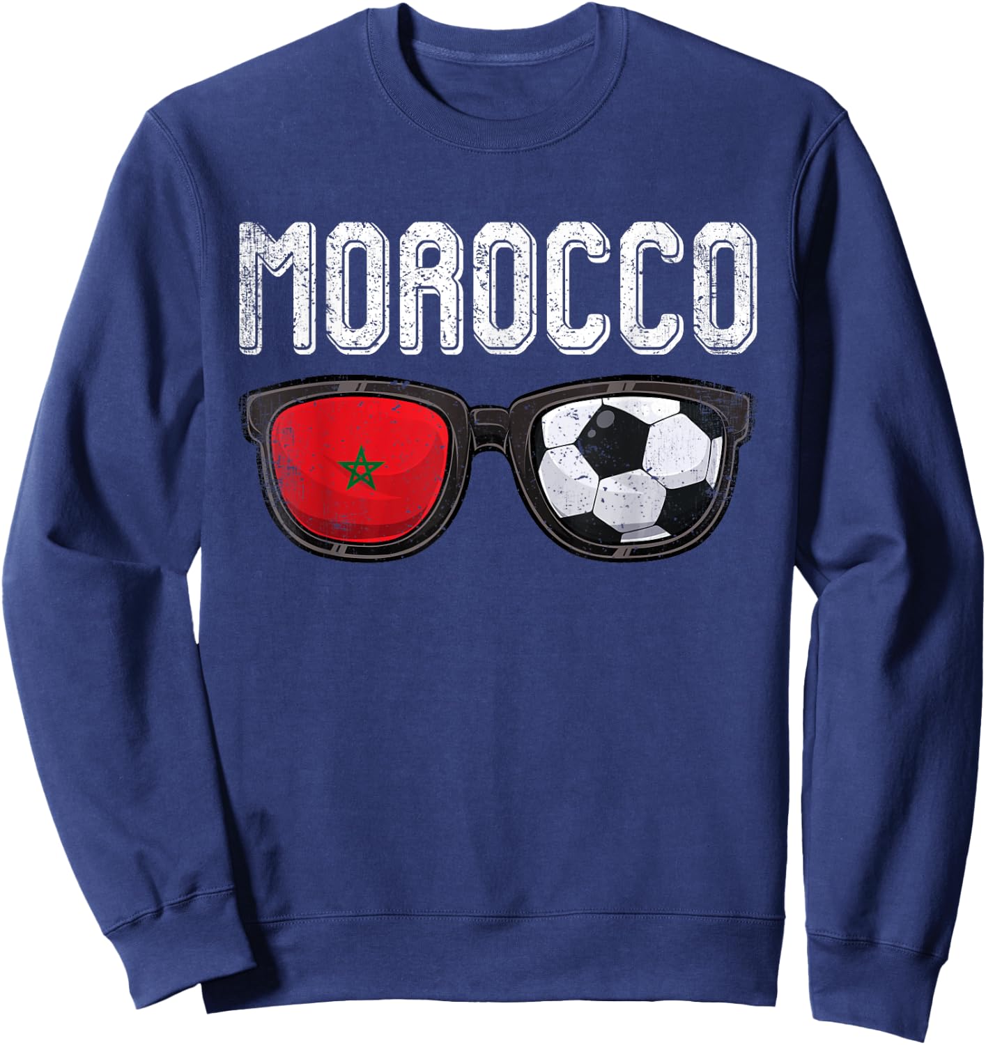 Morocco Soccer Funny Moroccan Flag Glasses Football Sweatshirt - Sweatshirt | Navy