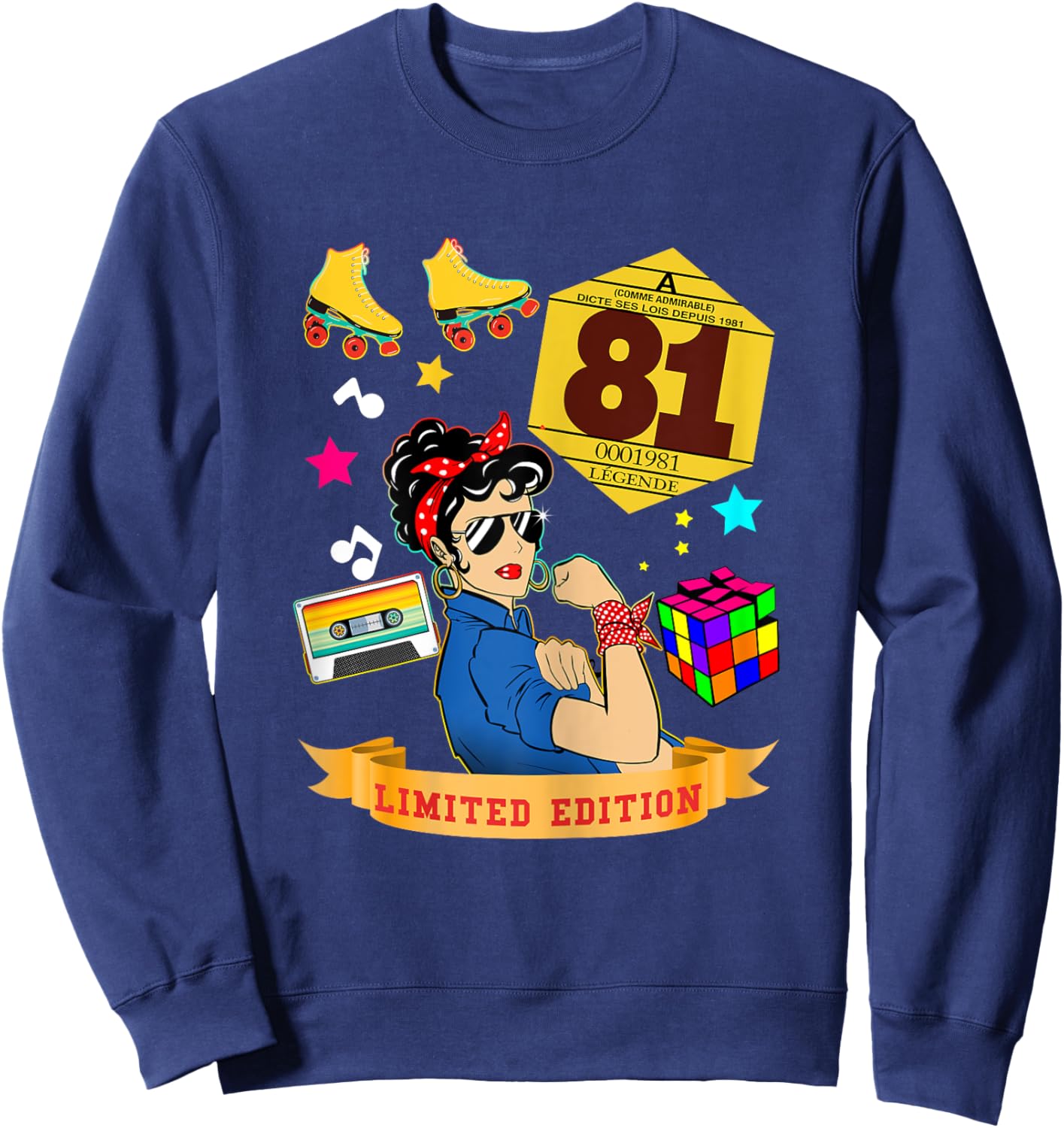 Birthday 1981 Auto Sticker Woman 44 Years Legend Vintage Sweatshirt - Sweatshirt | Navy