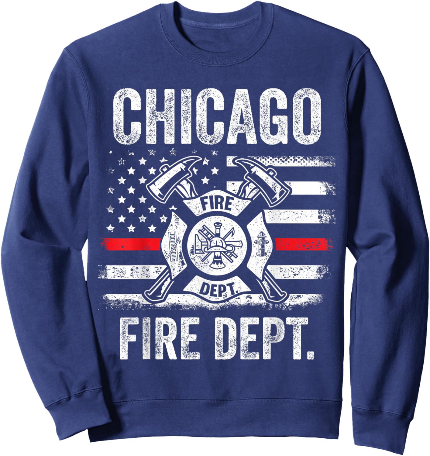 Chicago Illinois Fire Department Thin Red Line Fireman Sweatshirt - Sweatshirt | Navy