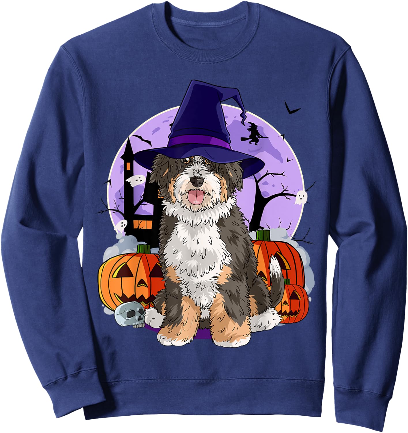 Cute Bernedoodle Halloween Witch Pumpkin Sweatshirt - Sweatshirt | Navy