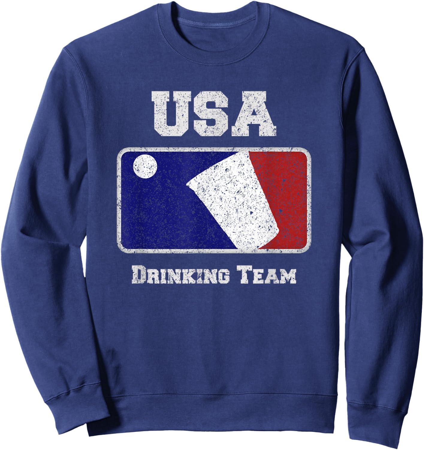 USA Drinking Team Party Beer Pong Game Distressed Retro Sweatshirt - Sweatshirt | Navy