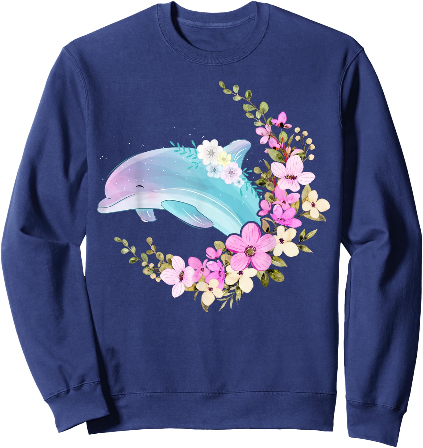 Dolphin Flower Floral Sweatshirt - Sweatshirt | Navy