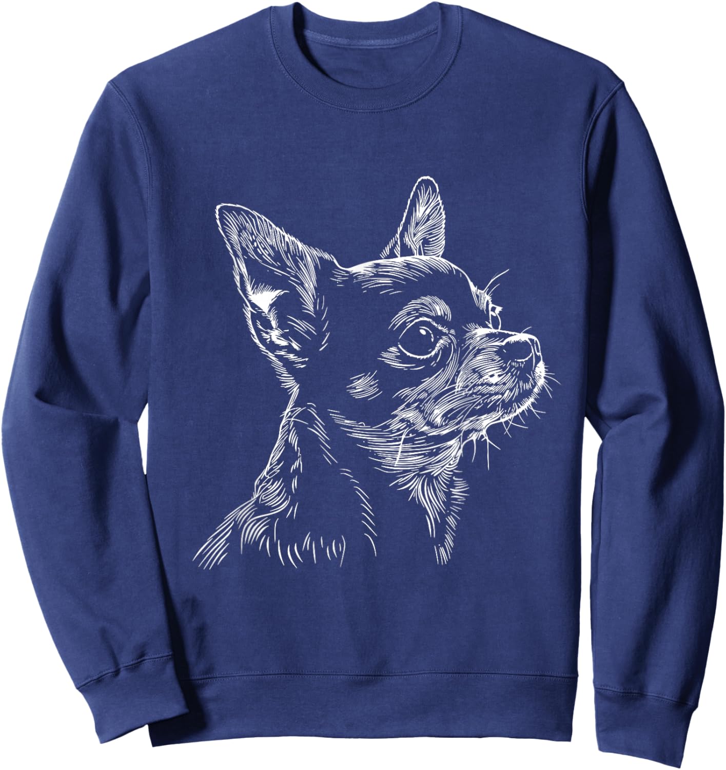 Chihuahua Dog Face Line Art Design , Small, Black Sweatshirt - Sweatshirt | Navy