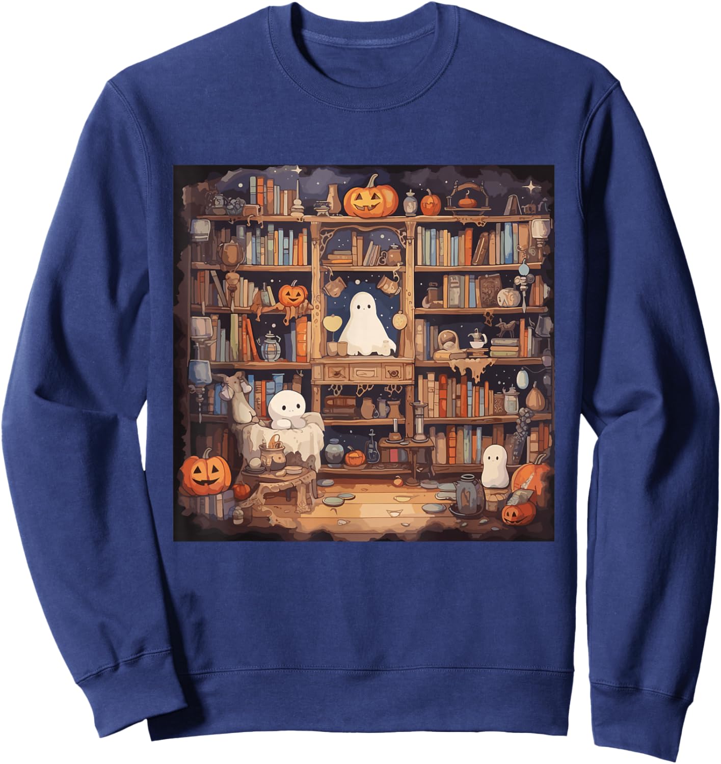 Cute Ghost Reading Books Halloween Sweatshirt - Sweatshirt | Navy