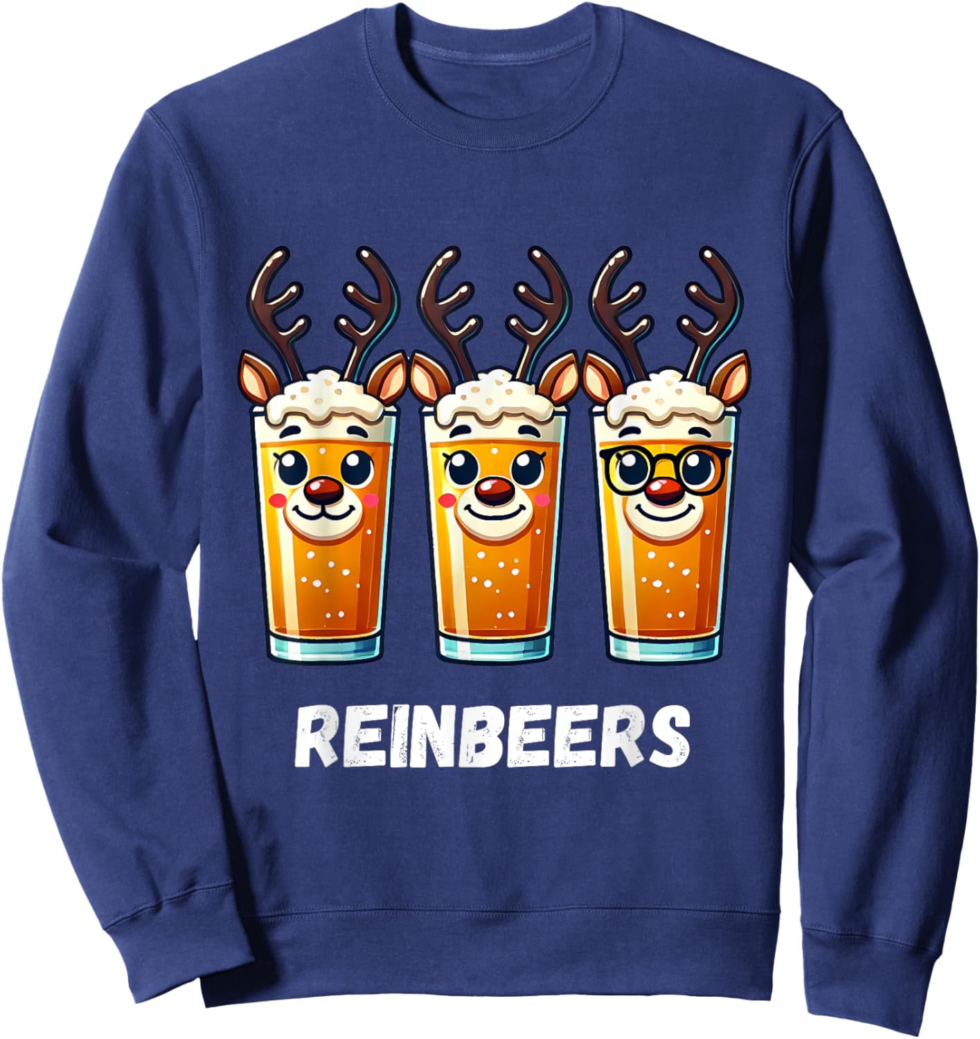 Reinbeers Funny Reindeer Beer Christmas Drinking Sweatshirt - Sweatshirt | Navy