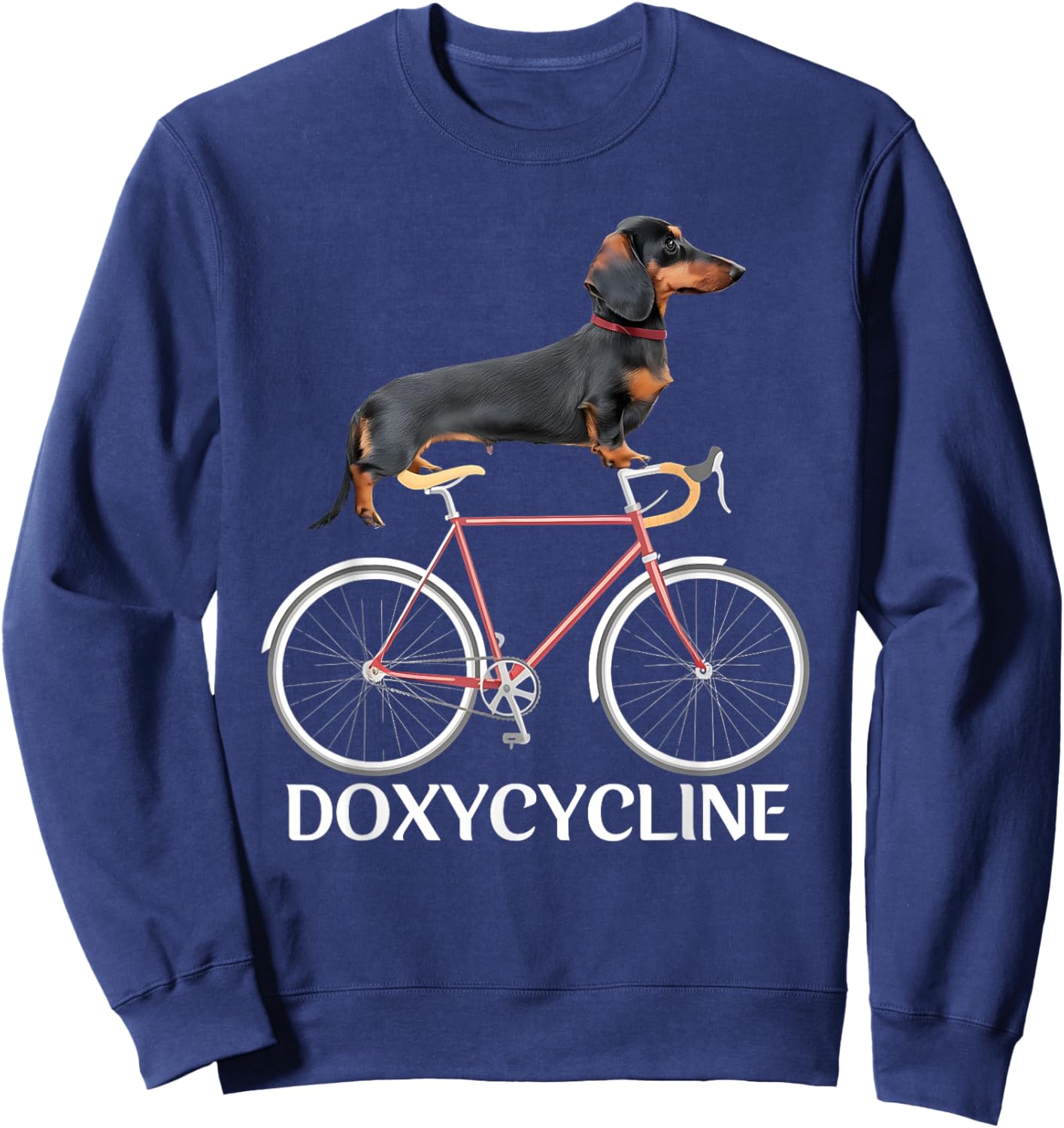 Dachshund on Bicycle Doxycycline Pharmacy Pun Dog Pharmacist Sweatshirt - Sweatshirt | Navy