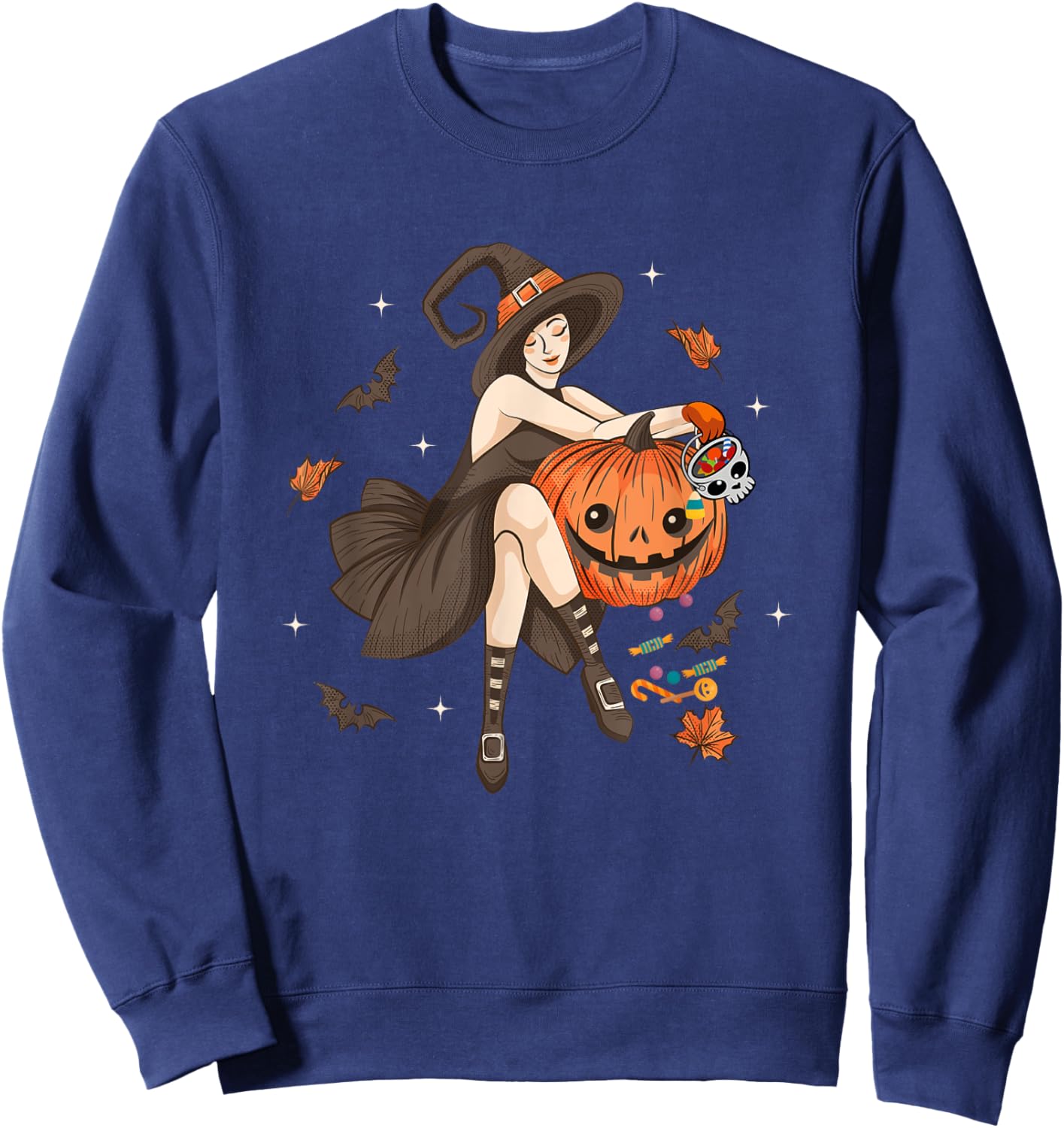 Halloween Witch Pin Up Retro Vintage Pumpkin Women Sweatshirt - Sweatshirt | Navy