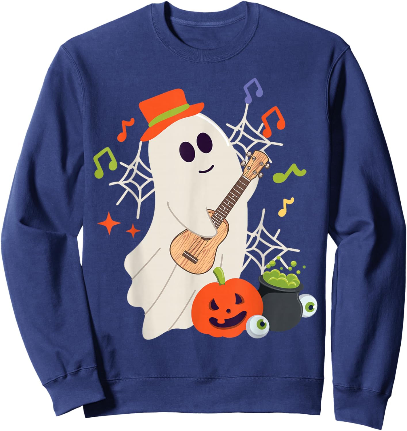 Hawaiian Ukulele Uke Halloween Ghost Sweatshirt - Sweatshirt | Navy