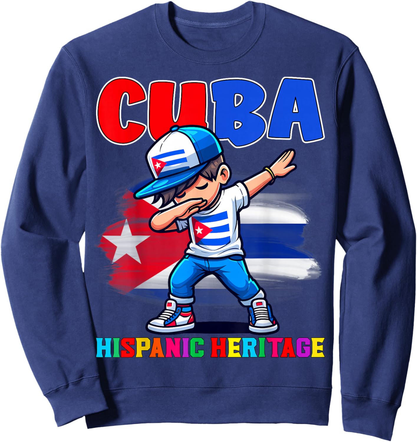 Cuba Dabbing Kid Hispanic Heritage Celebration for Kids Sweatshirt - Sweatshirt | Navy