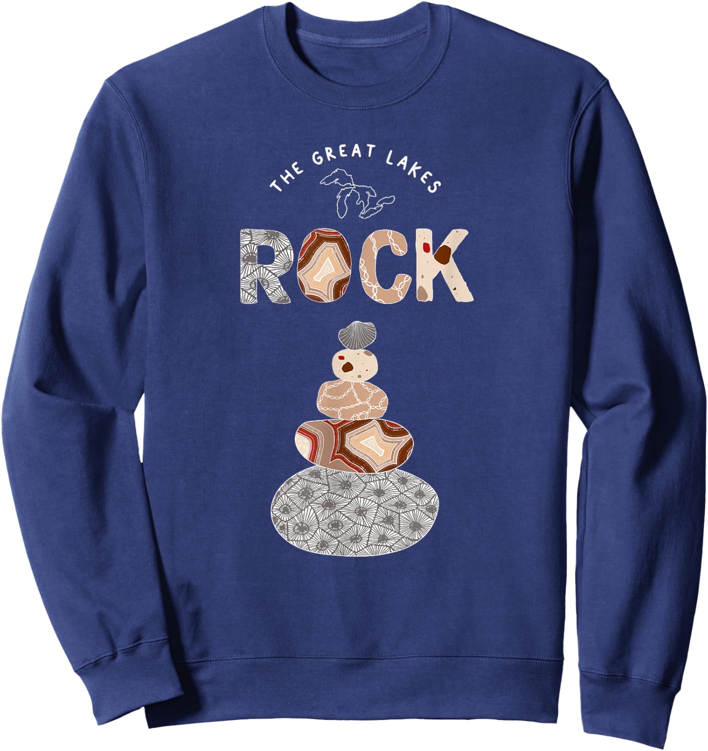 Great Lakes Rock Colored Rock Stack Petoskey Stone Agate Sweatshirt - Sweatshirt | Navy