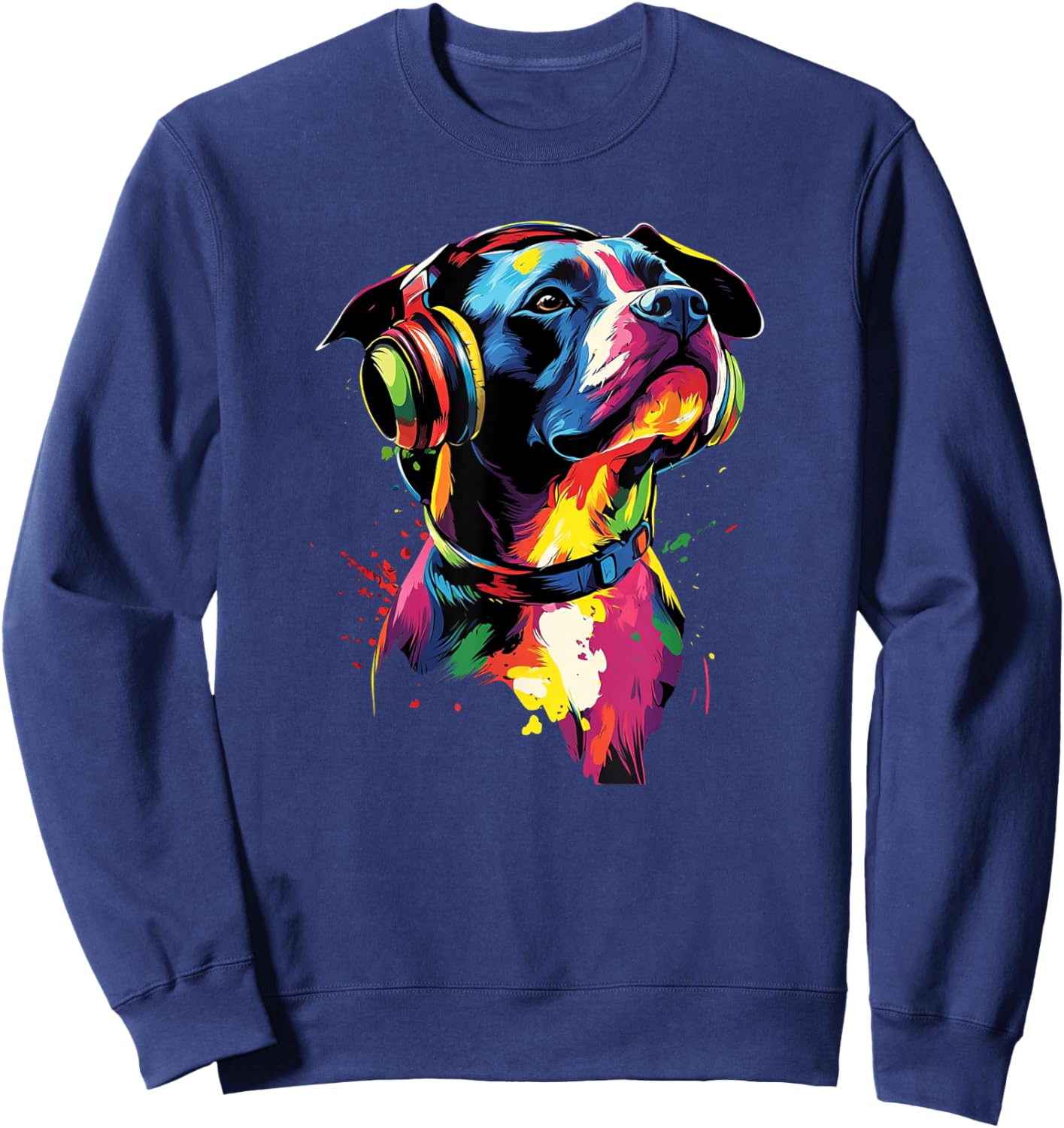 Artistic Colorful American Pit Bull Headphones Dog Pitbull Men Women Kids Sweatshirt - Sweatshirt | Navy