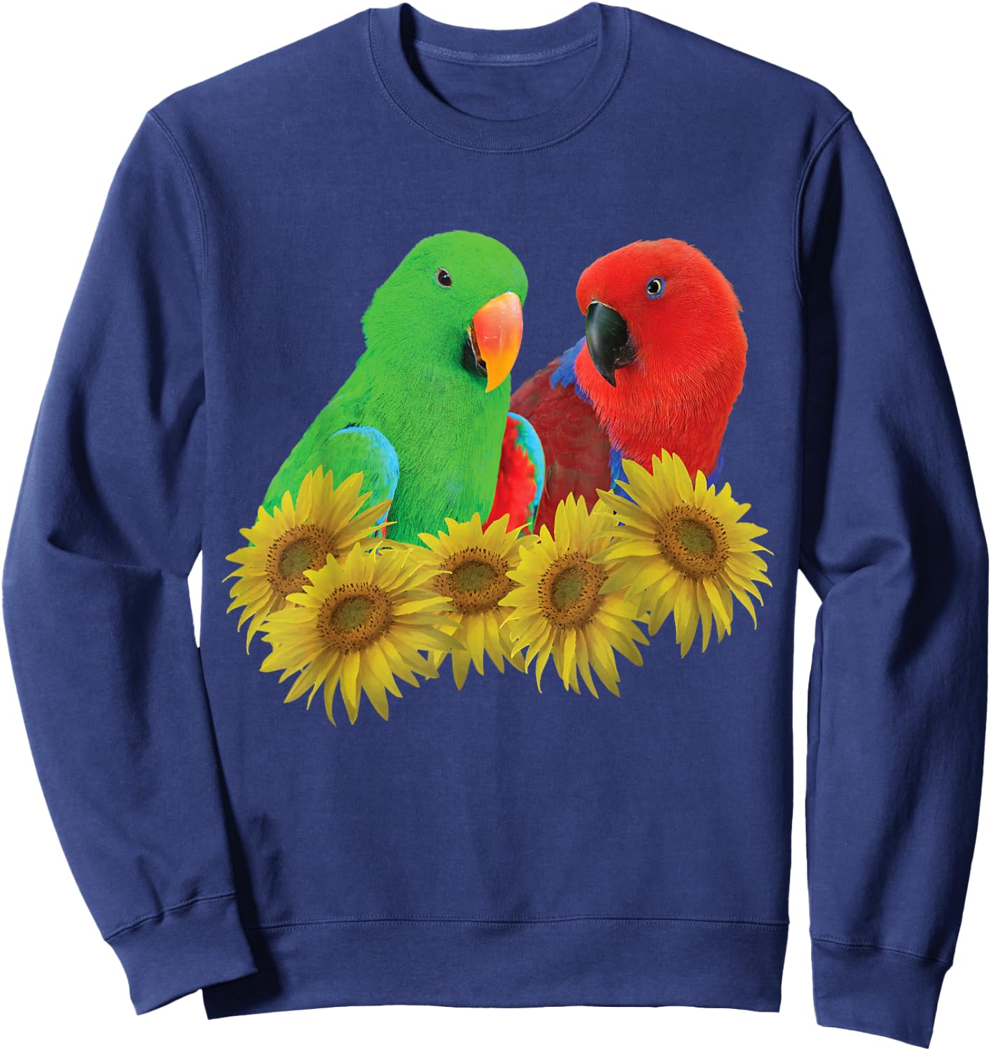Pair of Eclectus Parrots, Male, and Female, Sunflower Sweatshirt - Sweatshirt | Navy
