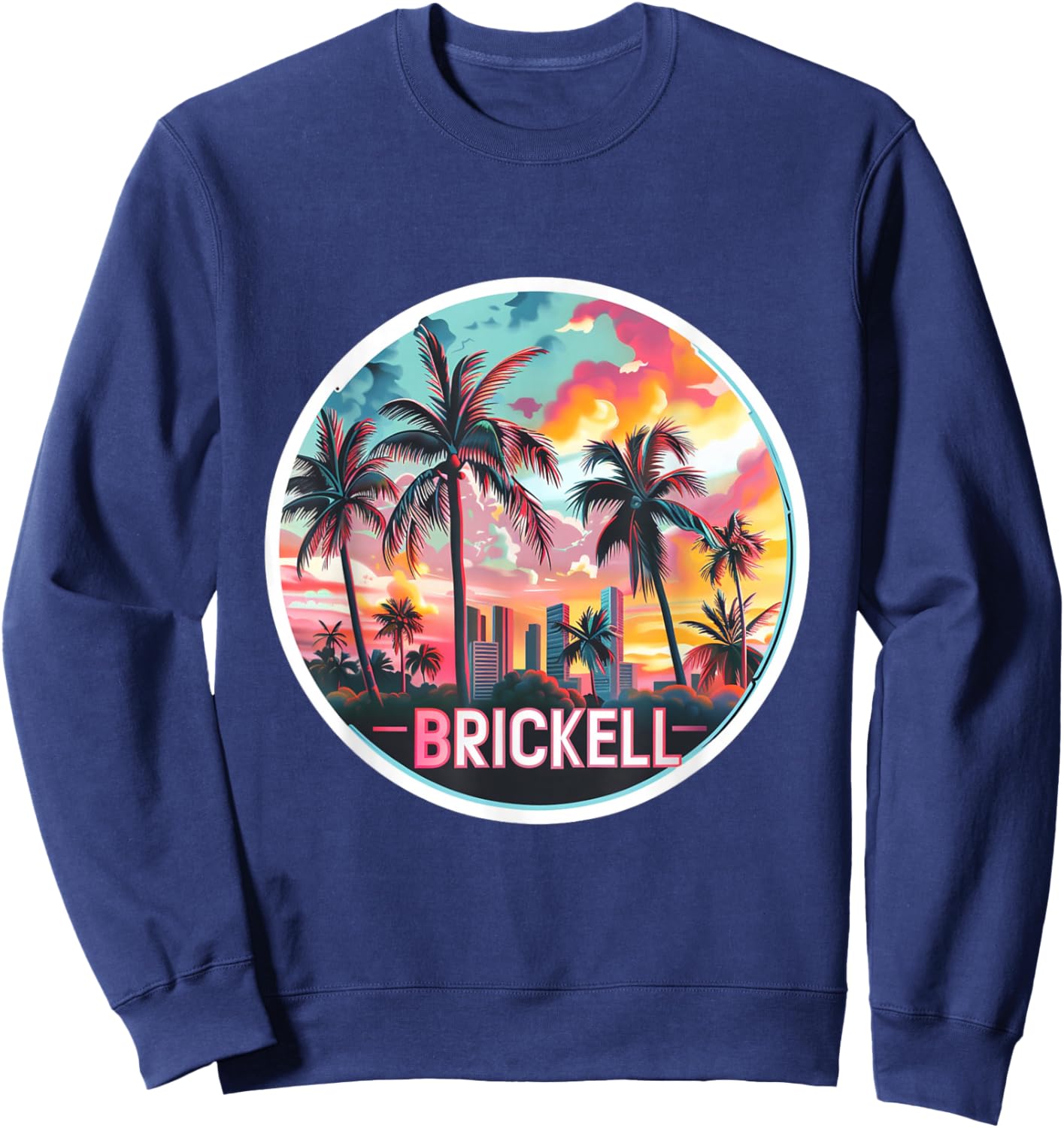 Brickell Miami Florida Squad Vacation Trip Vacay Travel Art Sweatshirt - Sweatshirt | Navy