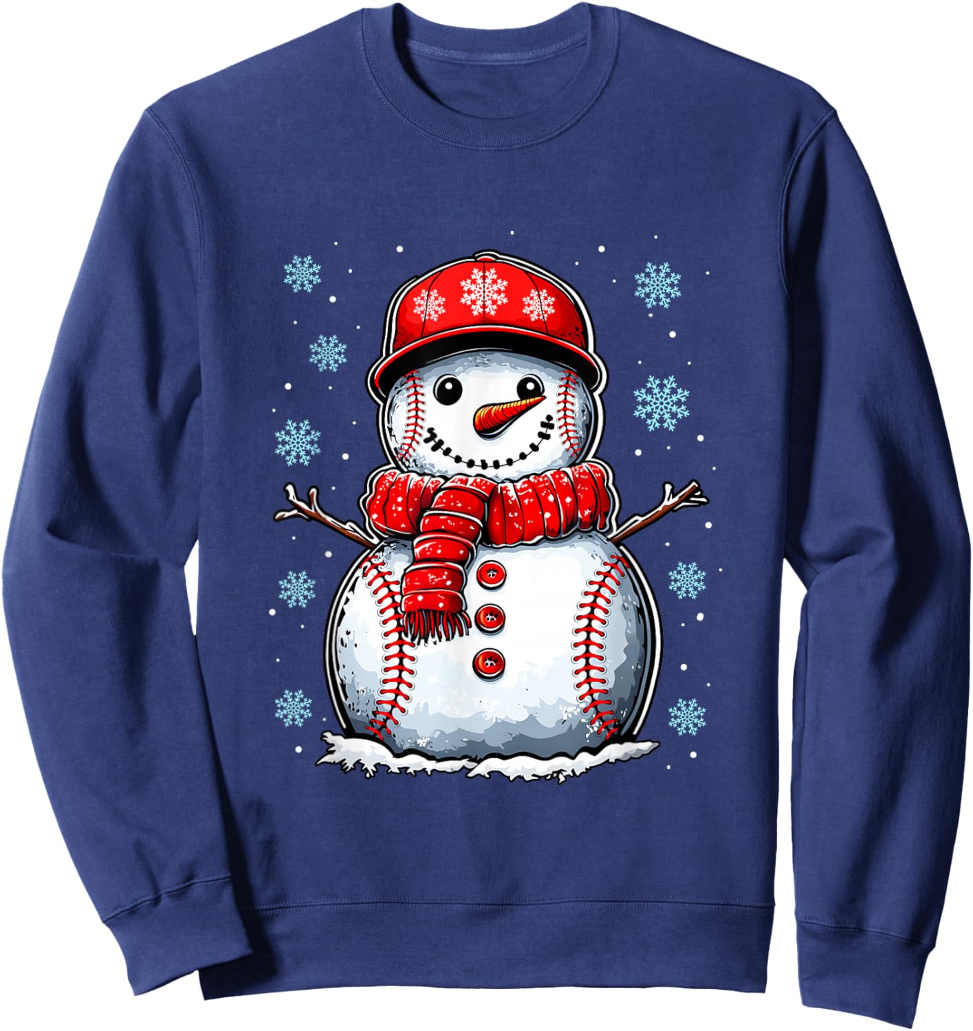 Christmas Baseball Snowman Boys Baseball Christmas Women Men Sweatshirt - Sweatshirt | Navy