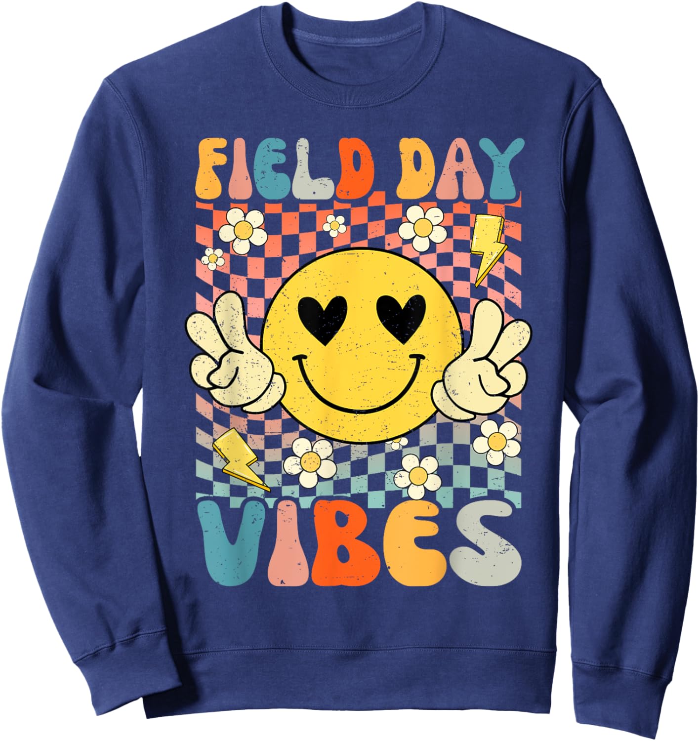 Field Day Vibes Fun Day Groovy Retro Field Trip Boys Girls Sweatshirt - Sweatshirt | Navy