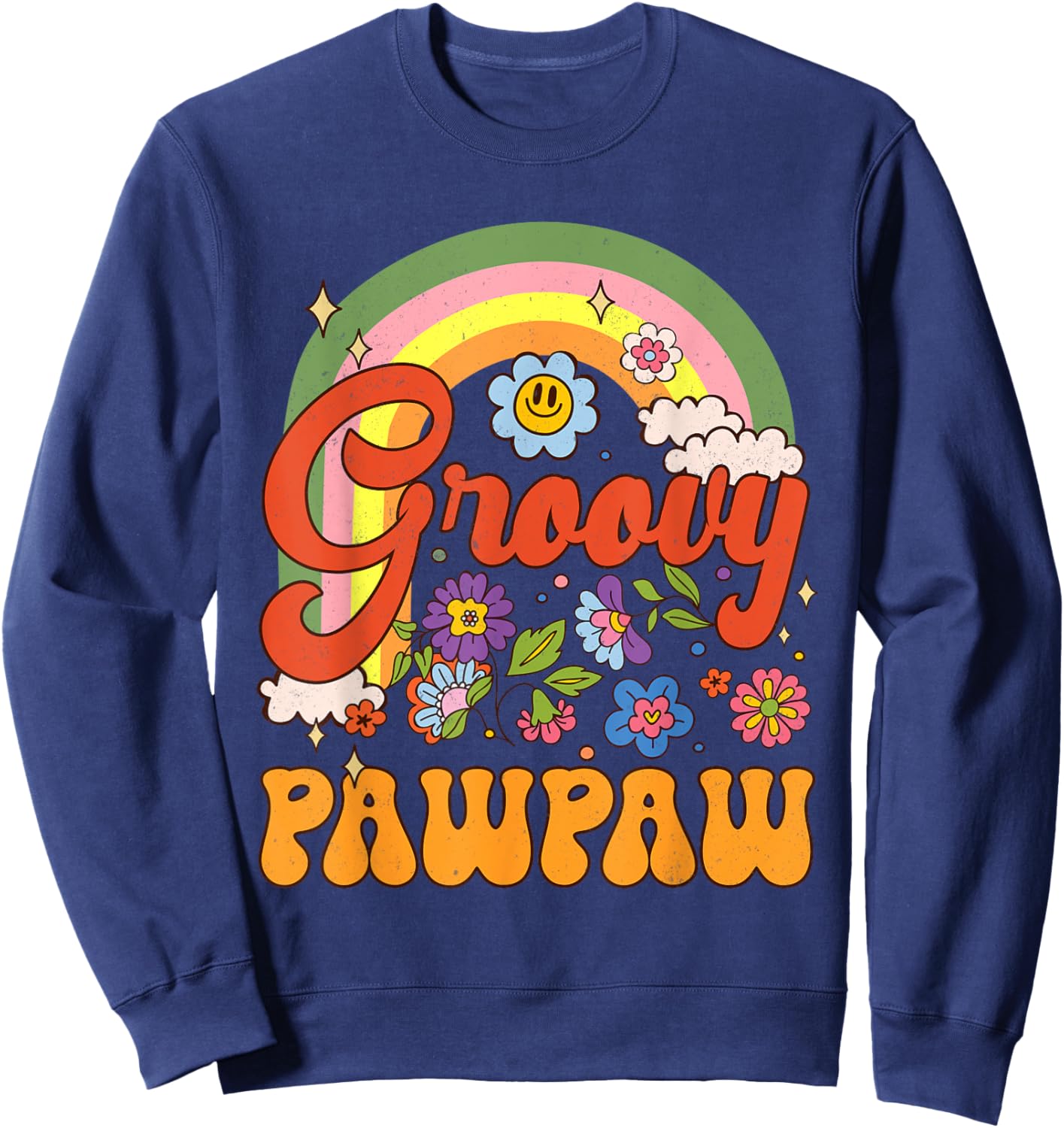 Groovy Pawpaw Hippie Rainbow Father's Day Dad Grandpa Men Sweatshirt - Sweatshirt | Navy