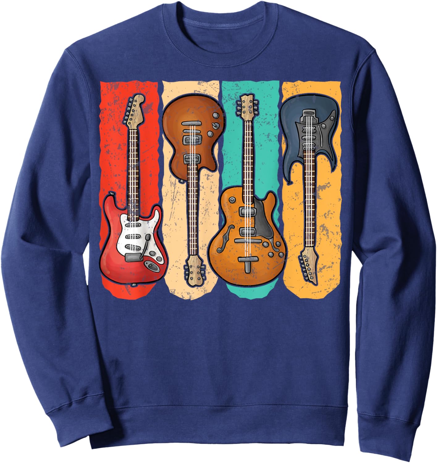 Retro Vintage Guitar Shirt Boys Music Band Guitarist Sweatshirt - Sweatshirt | Navy