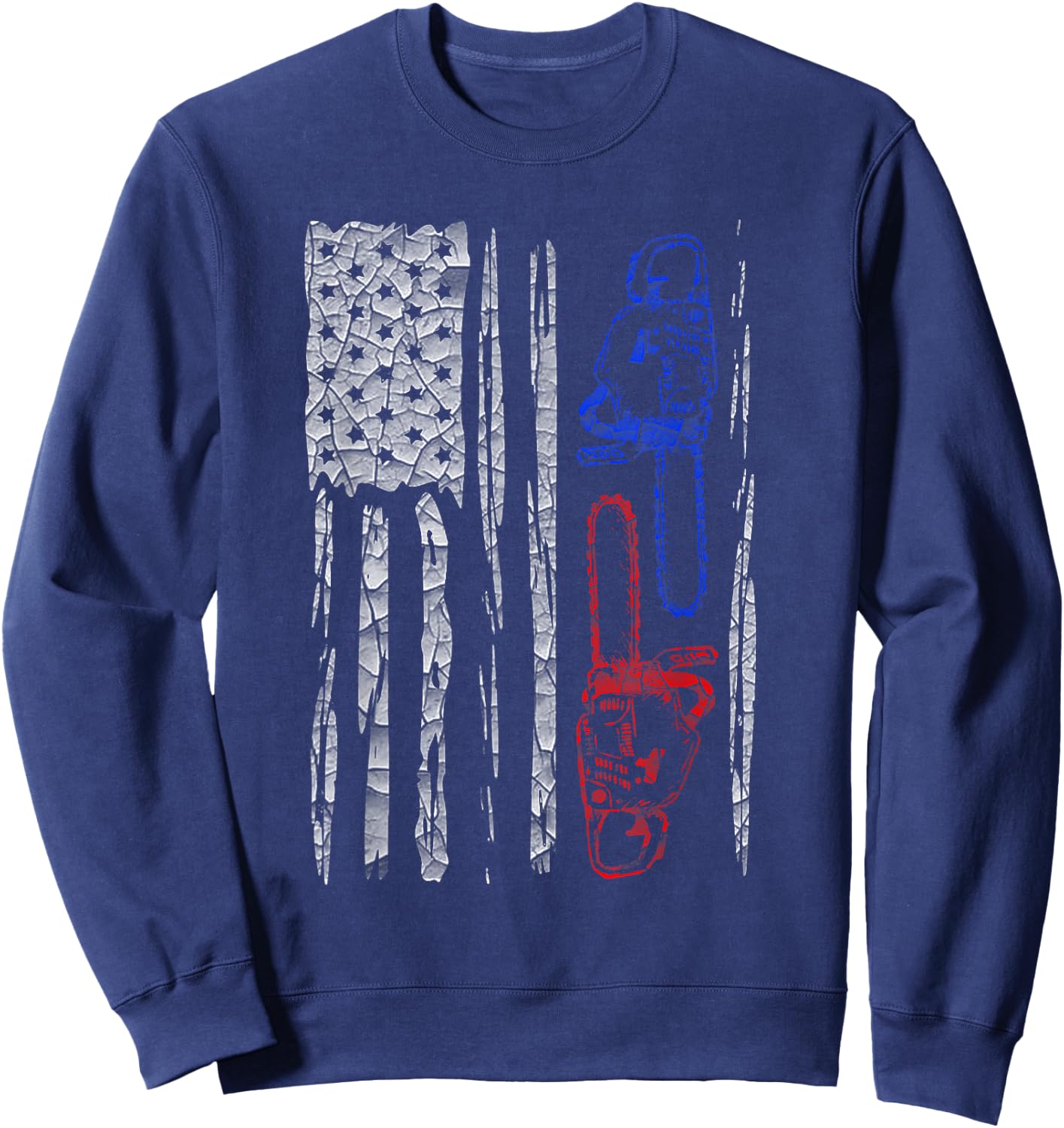 US FLAG CHAINSAW Lumberjack Logger Lumber Gift Sweatshirt - Sweatshirt | Navy