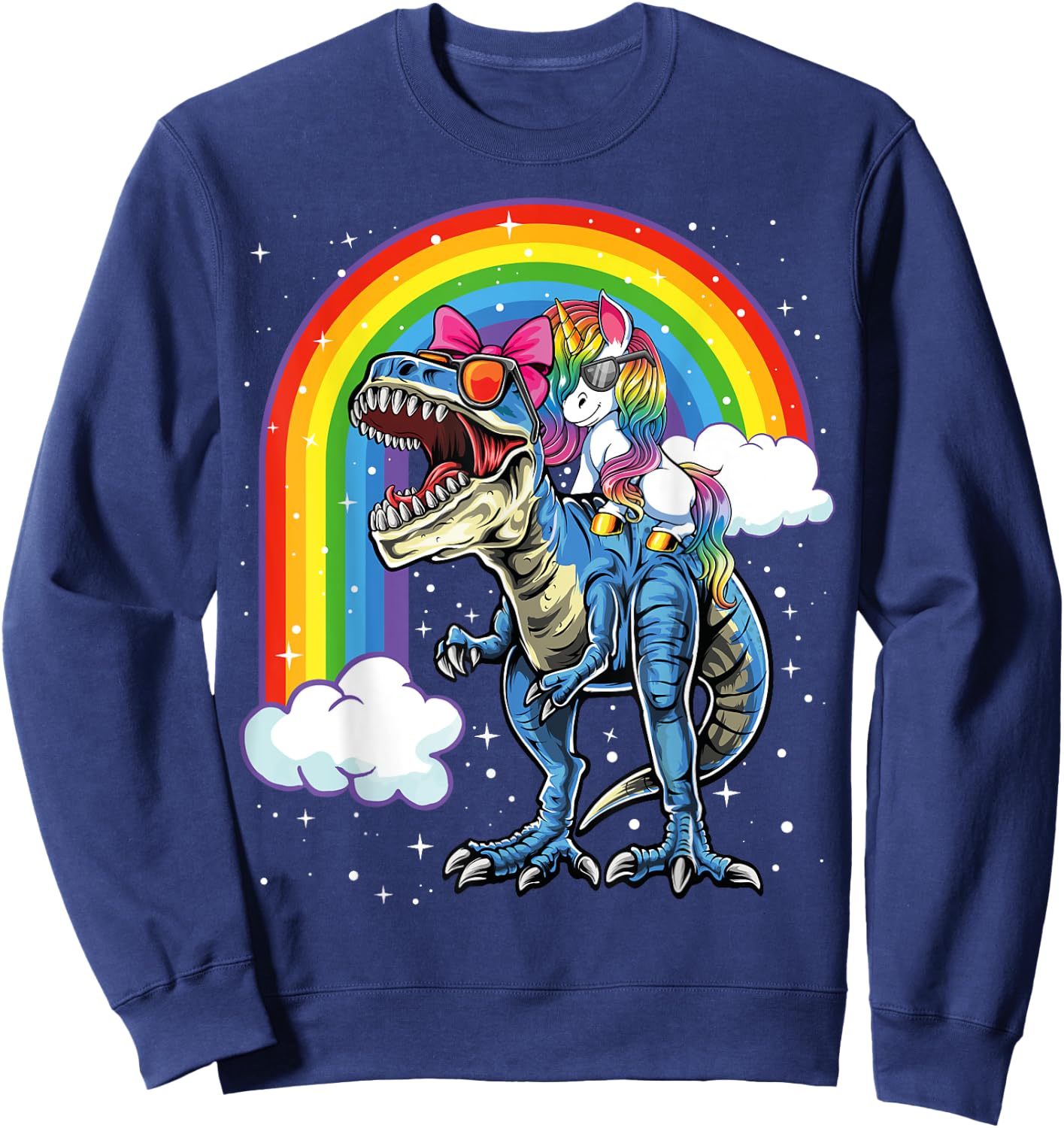 Unicorn Riding T Rex Dinosaur Boys Girls Kids Gift Men Sweatshirt - Sweatshirt | Navy