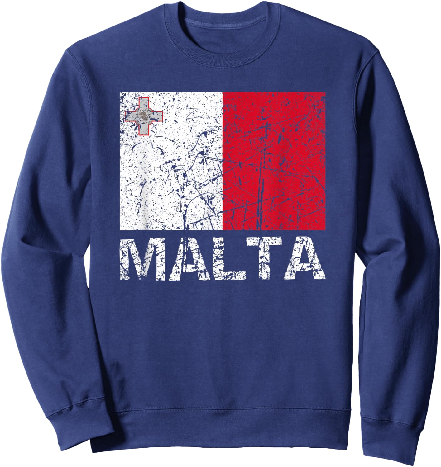 Maltese Flag Of Malta Patriotic Distressed Men Women Kids Sweatshirt - Sweatshirt | Navy