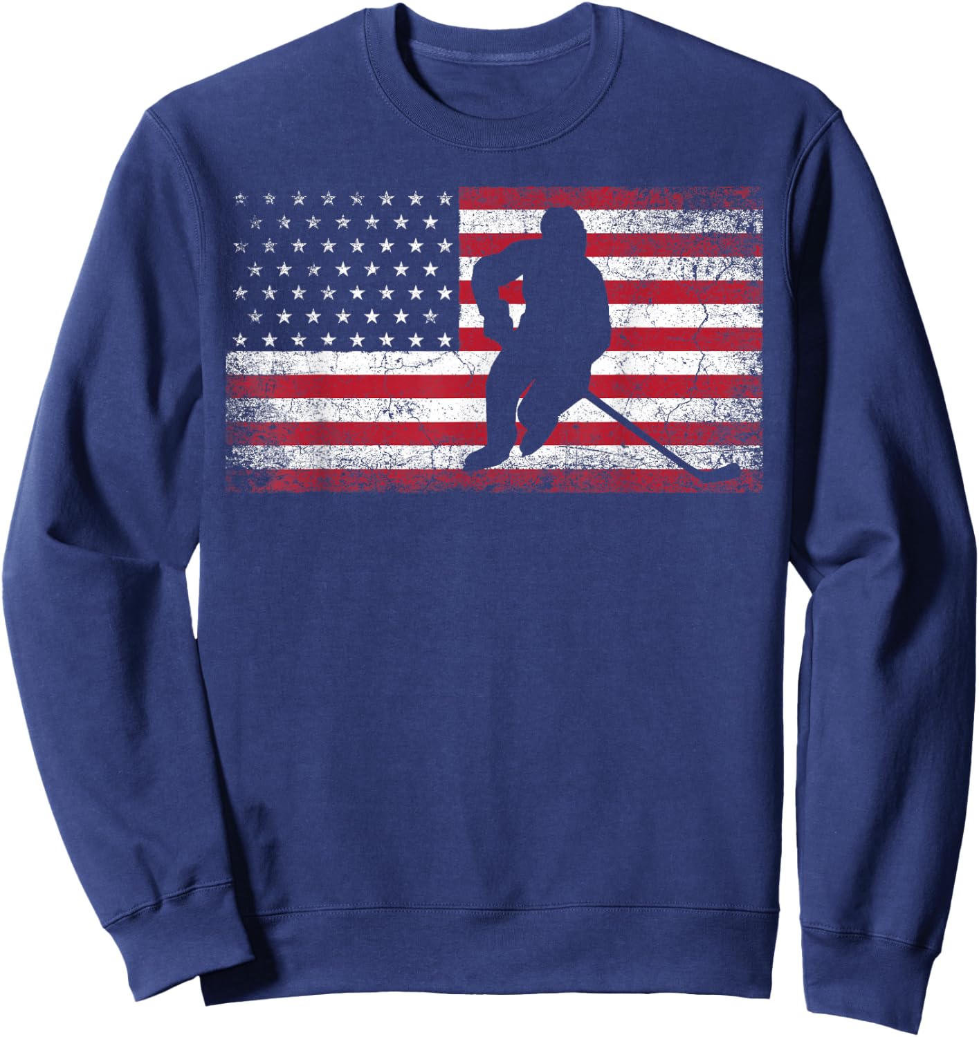 Hockey American Flag 4th of July Patriotic USA Dad Men Son Sweatshirt - Sweatshirt | Navy