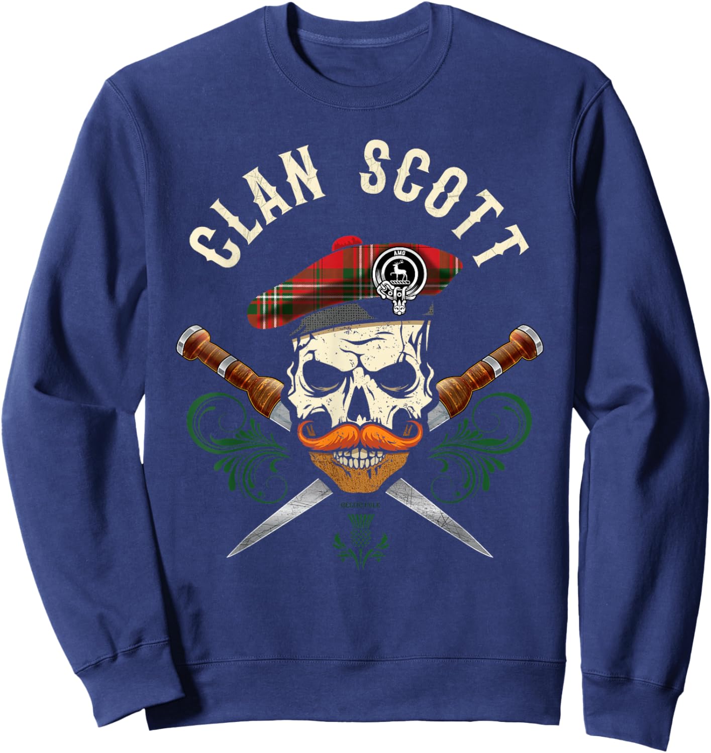 Scottish Clan Scott Surname Skull Dirks Tartan Badge Sweatshirt - Sweatshirt | Navy