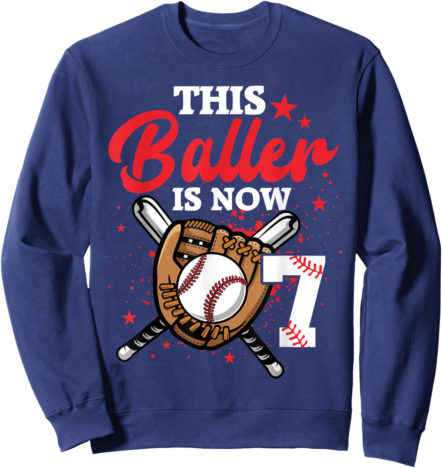 7th Birthday Baseball Boy 7 Year Old Baseball Player Sweatshirt - Sweatshirt | Navy