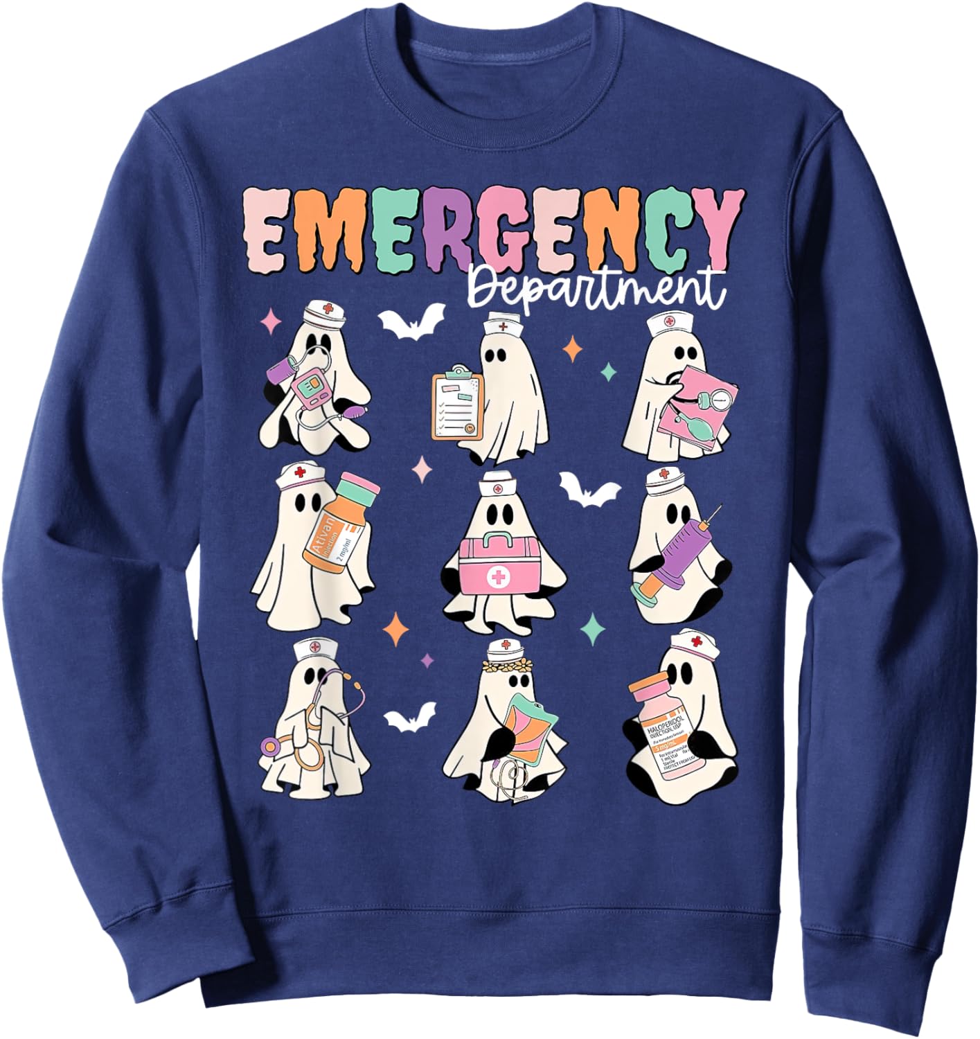Emergency Department Ghost ER Nurse Halloween Spooky Season Sweatshirt - Sweatshirt | Navy