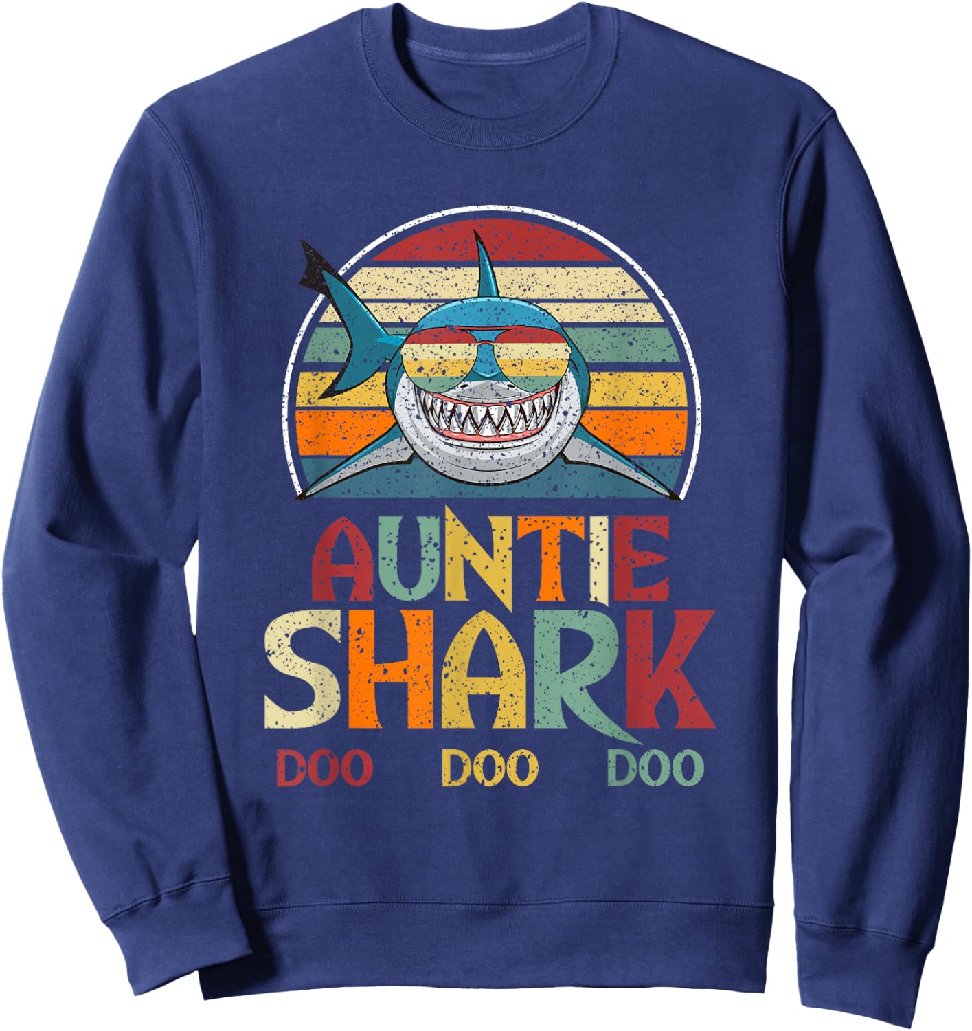 Retro Vintage Auntie Shark Aunt Gift Sweatshirt - Sweatshirt | Navy