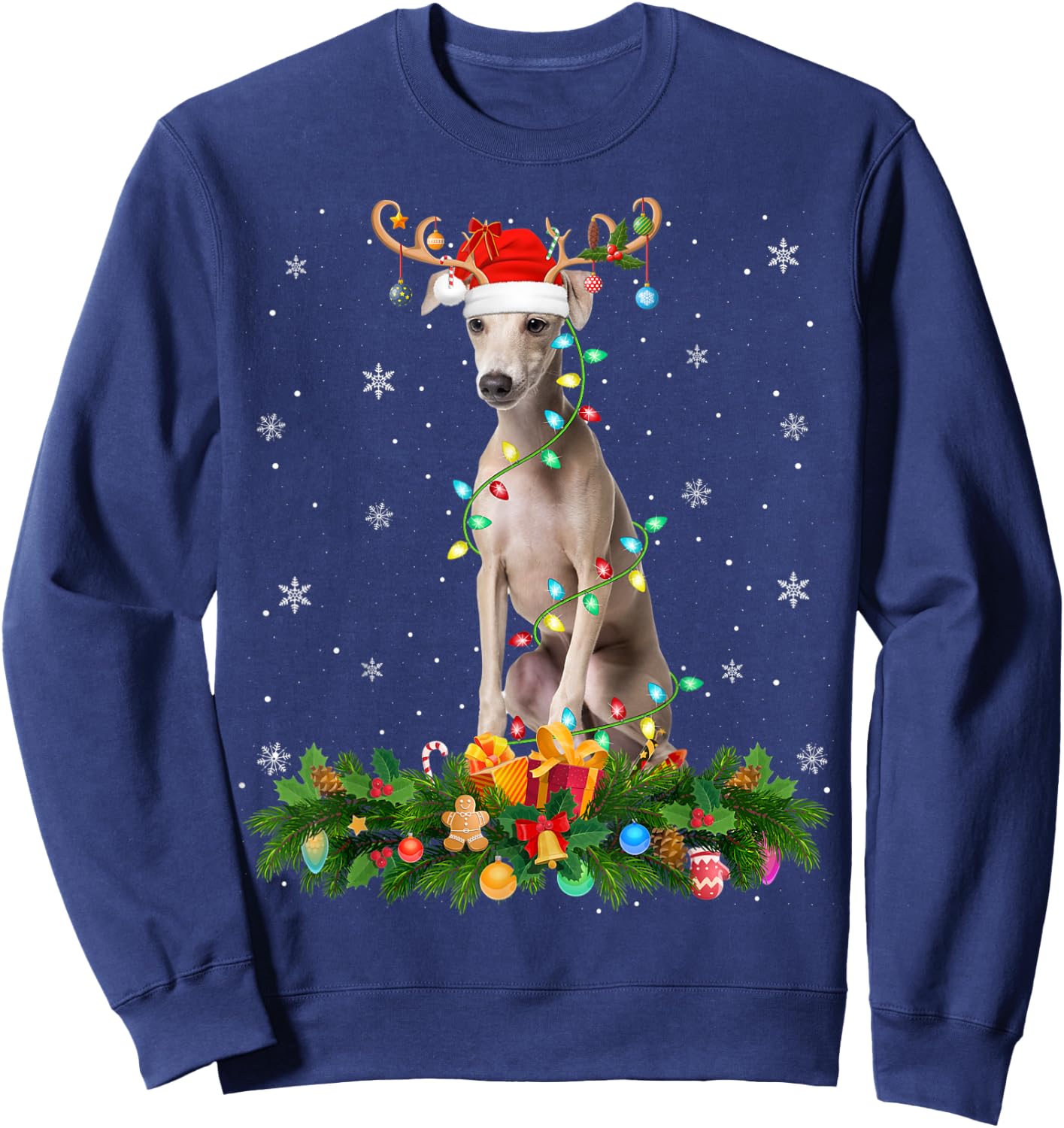 Xmas Holiday Reindeer Santa Italian Greyhound Dog Christmas Sweatshirt - Sweatshirt | Navy