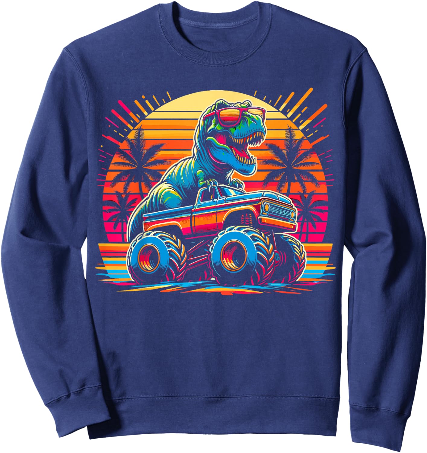 Monster Truck Summer Dinosaur Monster Truck Sweatshirt - Sweatshirt | Navy