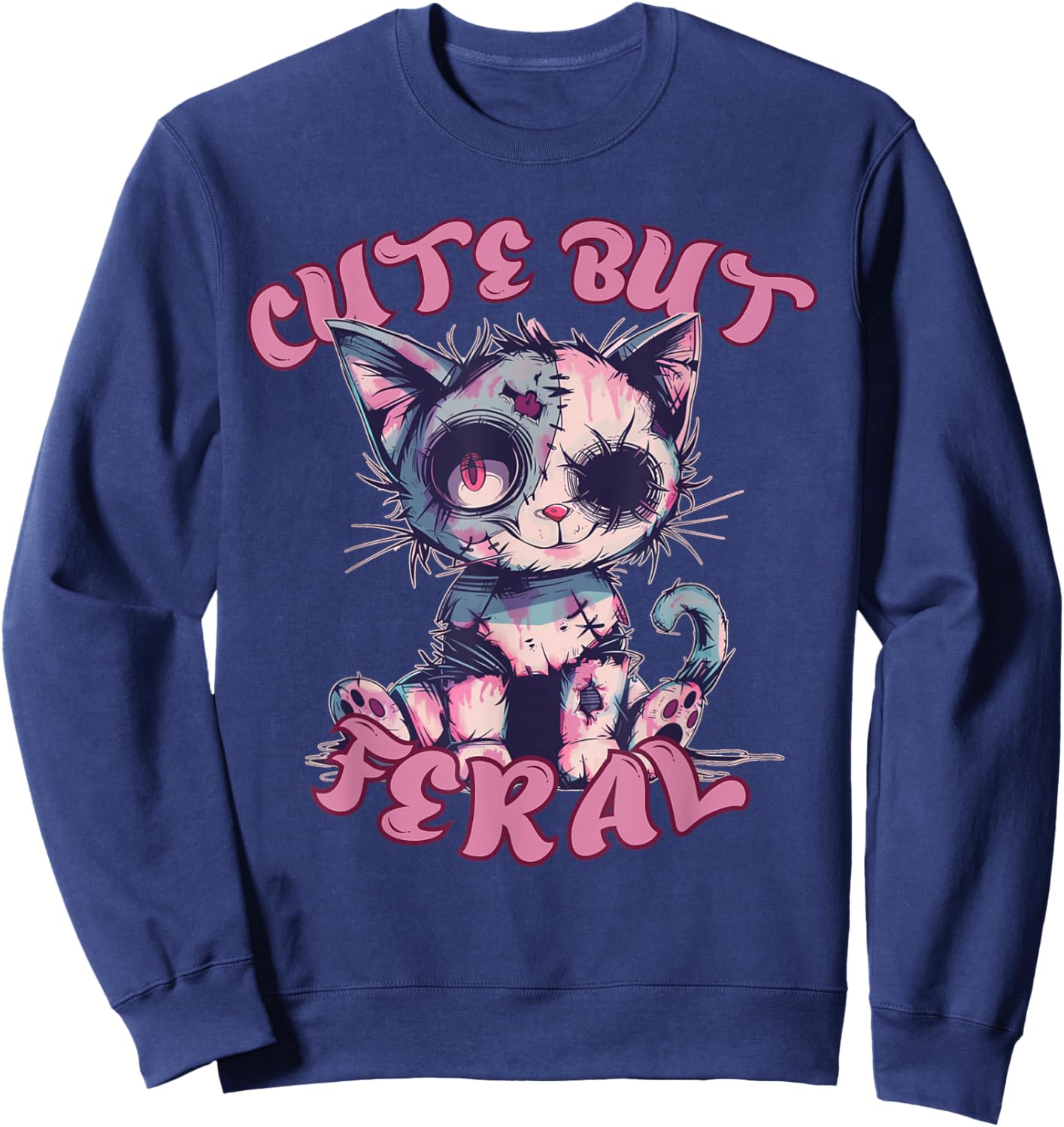 Cute But Feral Zombie Voodoo Cat Halloween Spooky Women Kids Sweatshirt - Sweatshirt | Navy