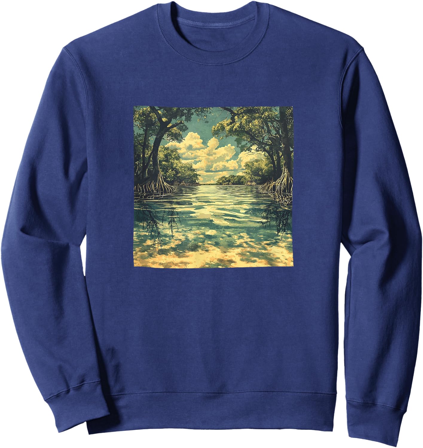 Mangrove Forest Vintage Landscape Graphic Sweatshirt - Sweatshirt | Navy