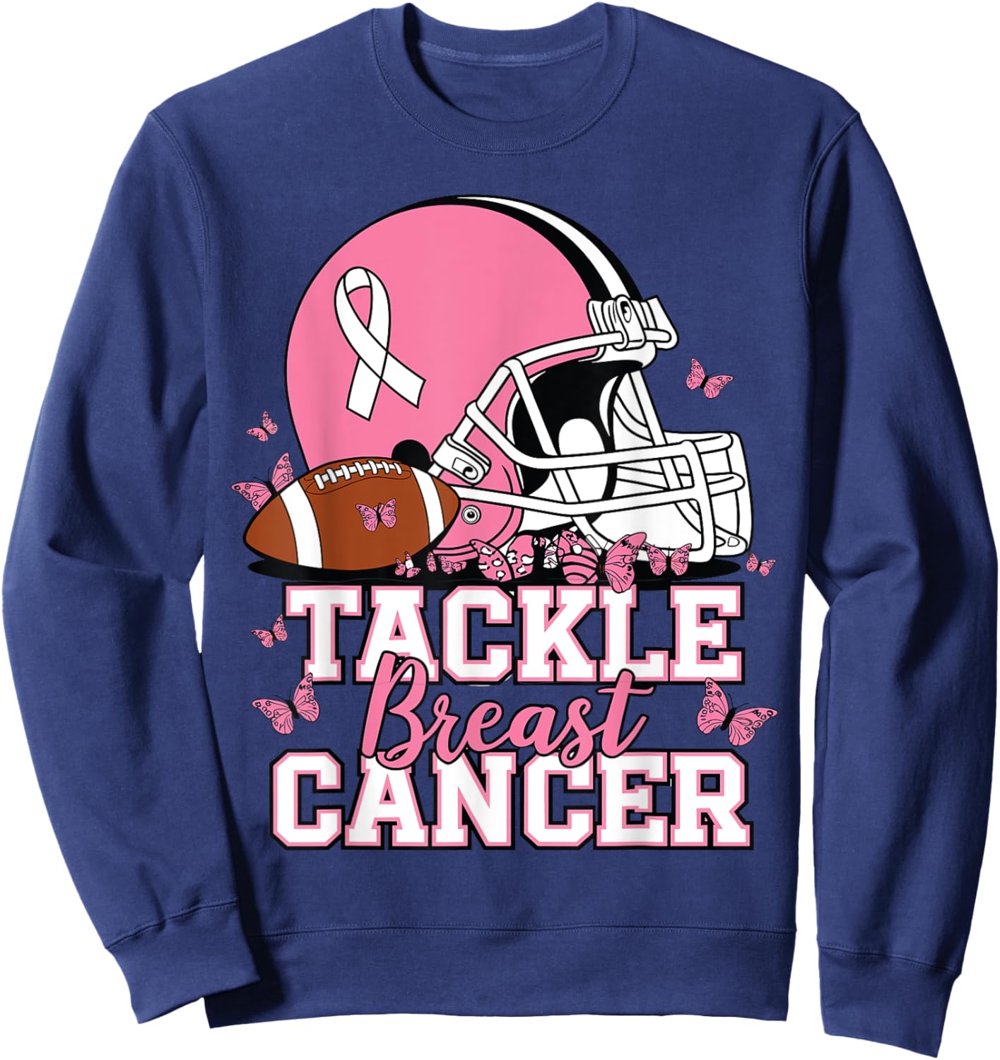 Pink Out Tackle Breast Cancer Awareness American Football Sweatshirt - Sweatshirt | Navy
