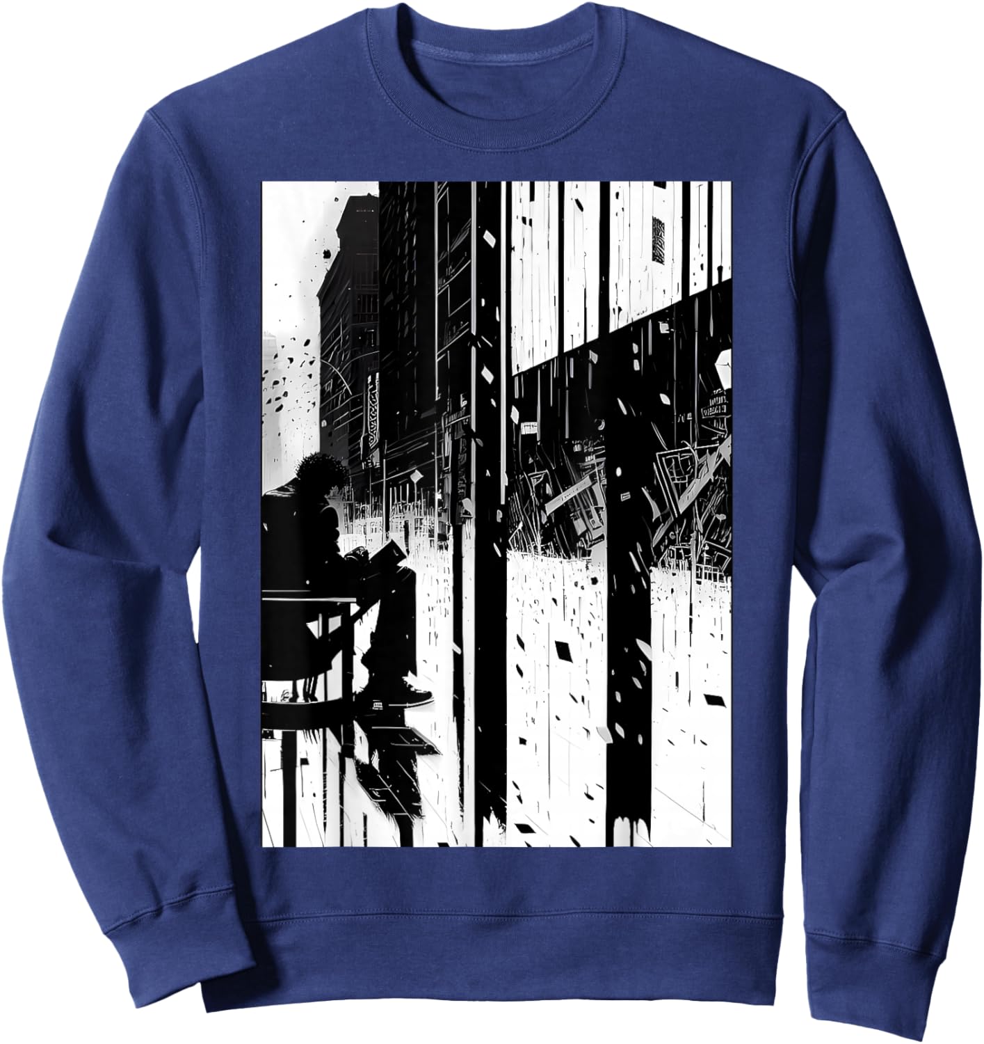 Black and White Abstract Art of Man on a bench in the City. Sweatshirt - Sweatshirt | Navy